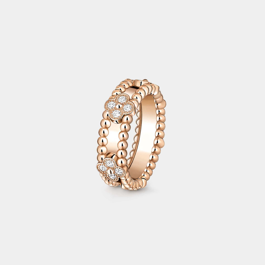 Van Cleef &amp; Arpels Perlée Sweet Clovers Ring Rose Gold Diamond, Front