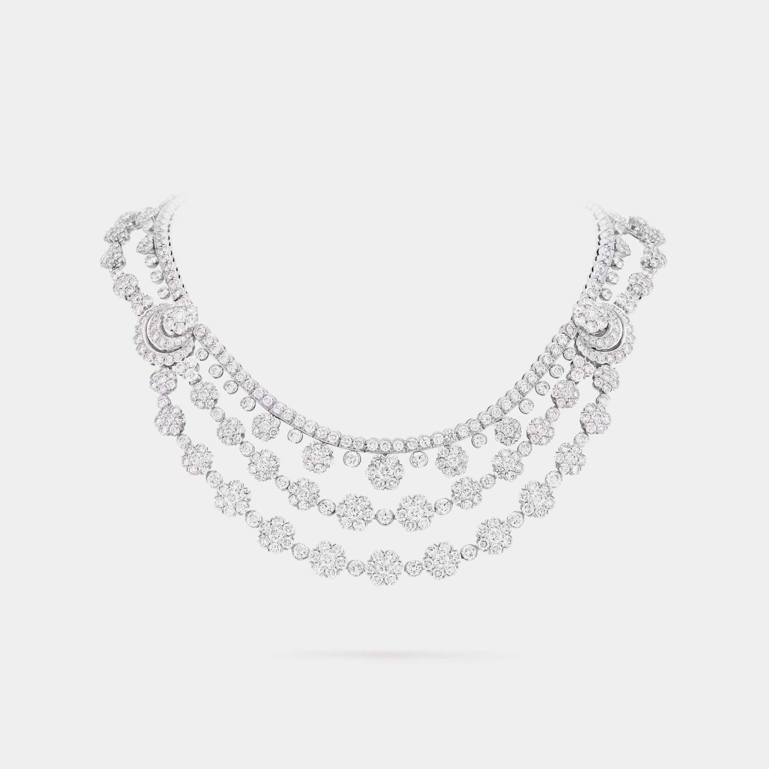 Van Cleef &amp; Arpels Snowflake Transformable Necklace Platinum Diamond, Front