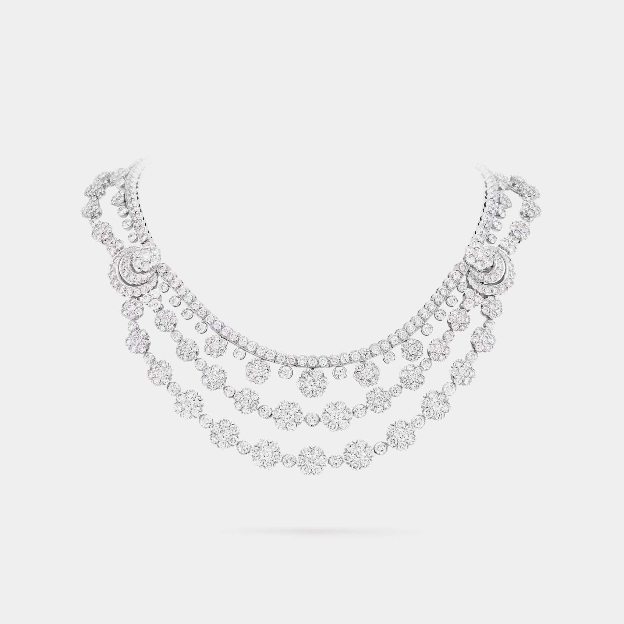 Van Cleef &amp; Arpels Snowflake Transformable Necklace Platinum Diamond, Front