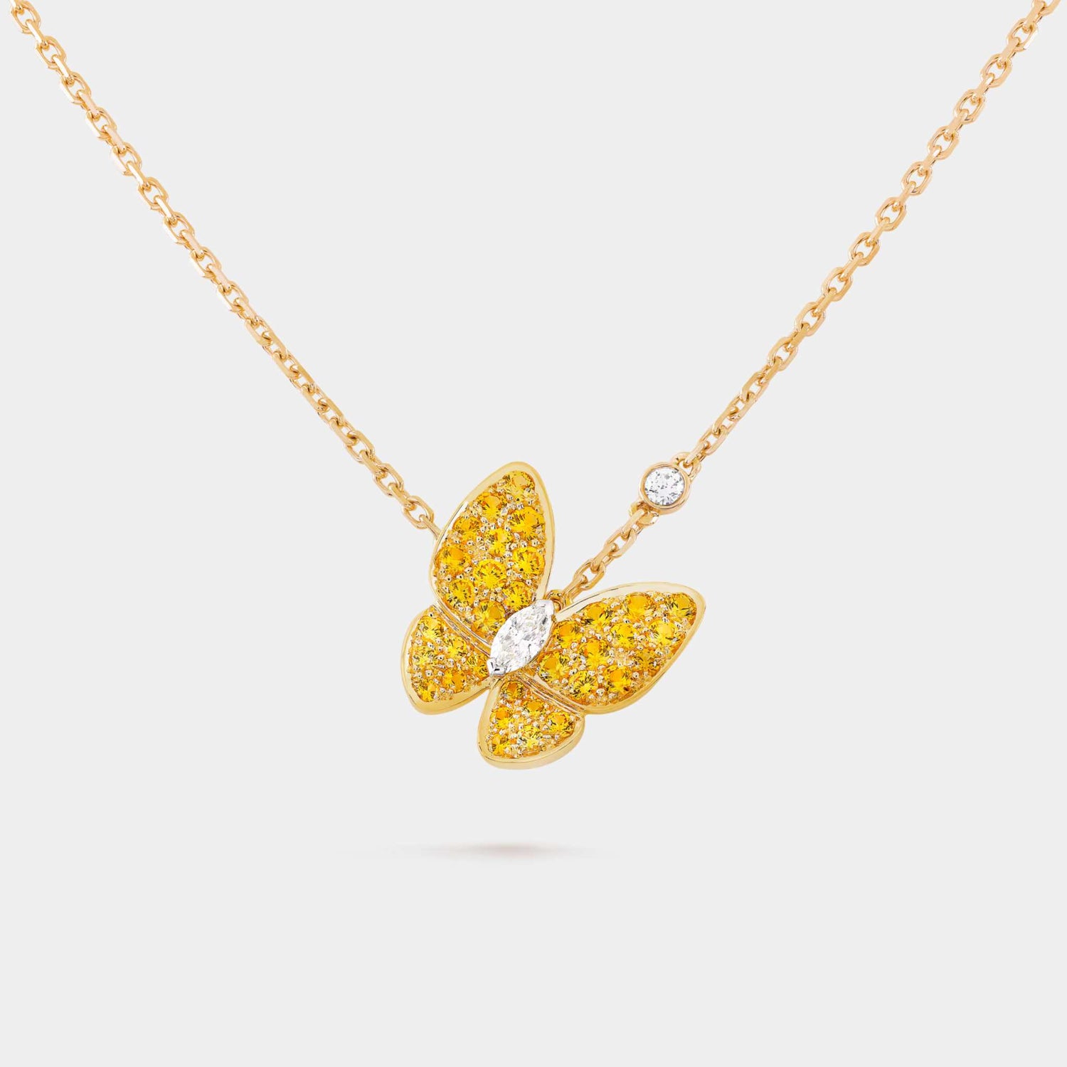 Van Cleef &amp; Arpels Two Butterfly Pendant Yellow Gold Diamond Sapphire, Front