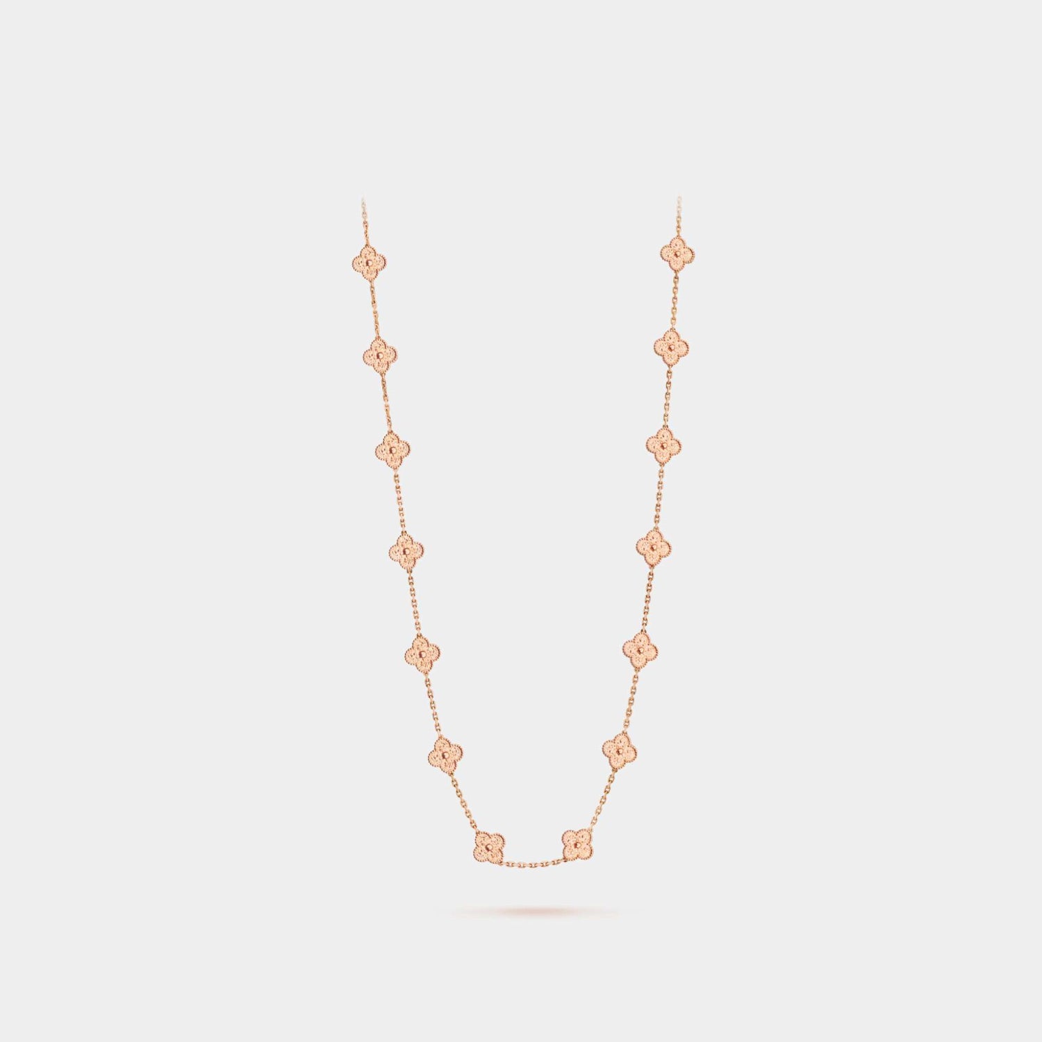 Van Cleef &amp; Arpels Vintage Alhambra Long Necklace 20 Motifs Rose Gold, Front