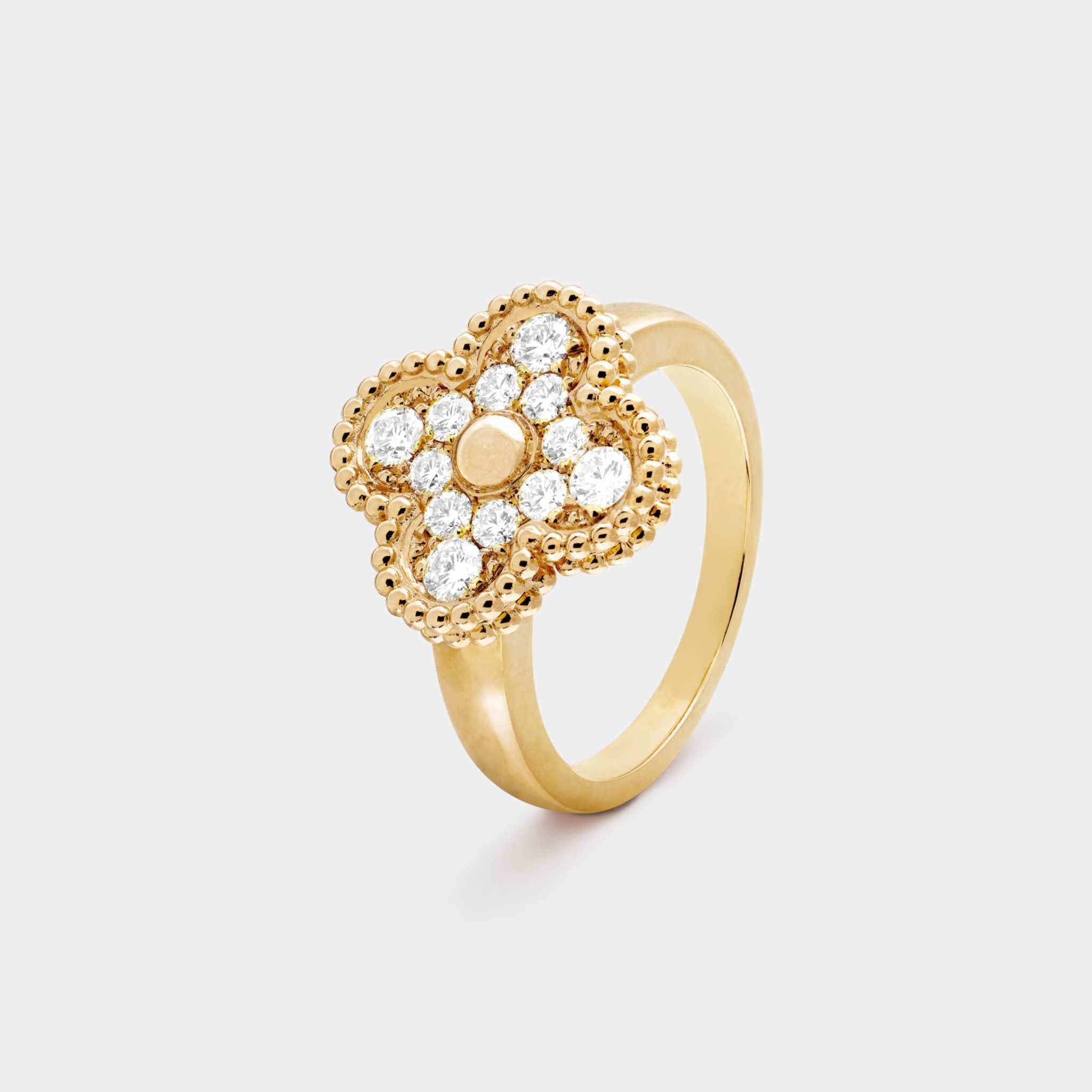 Van Cleef &amp; Arpels Vintage Alhambra Ring Yellow Gold Diamond, Front