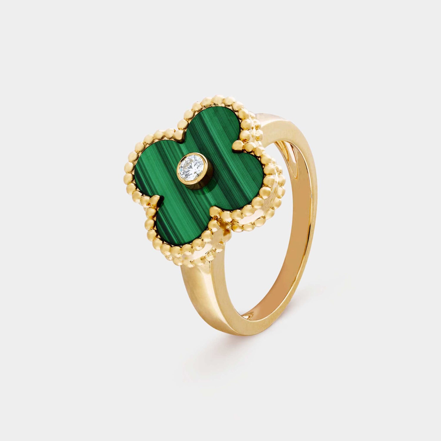 Van Cleef Vintage Alhambra Ring Yellow Gold Diamond Malachite