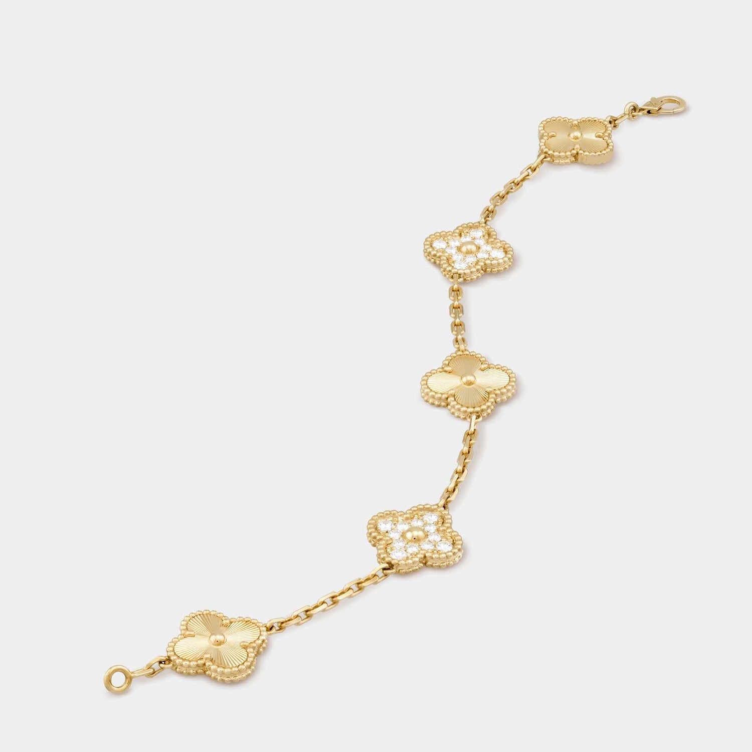 Van Cleef &amp; Arpels Vintage Alhambra Bracelet 5 motifs, Gold with diamonds