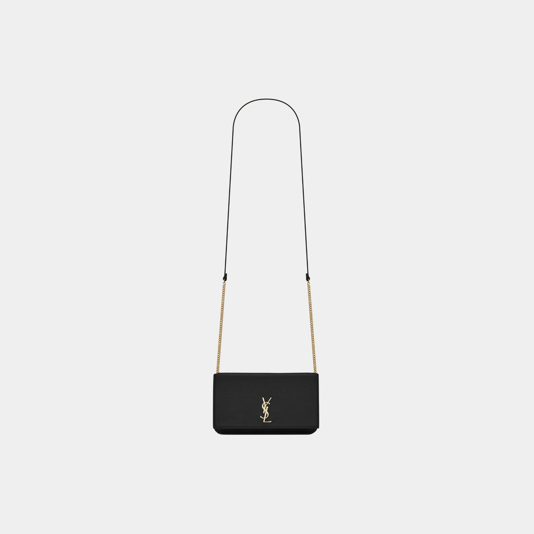 Yves Saint Laurent Cassandre Phone Holder Smooth Leather With Strap, Black, Front