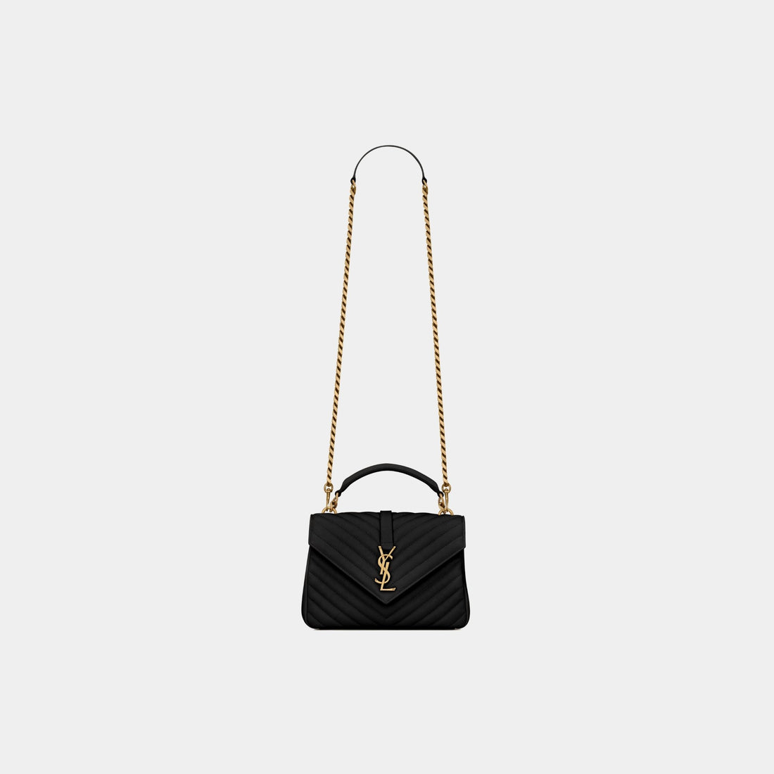 Yves Saint Laurent College Medium In Quilted Leather Bronze Hardware, Black, Front