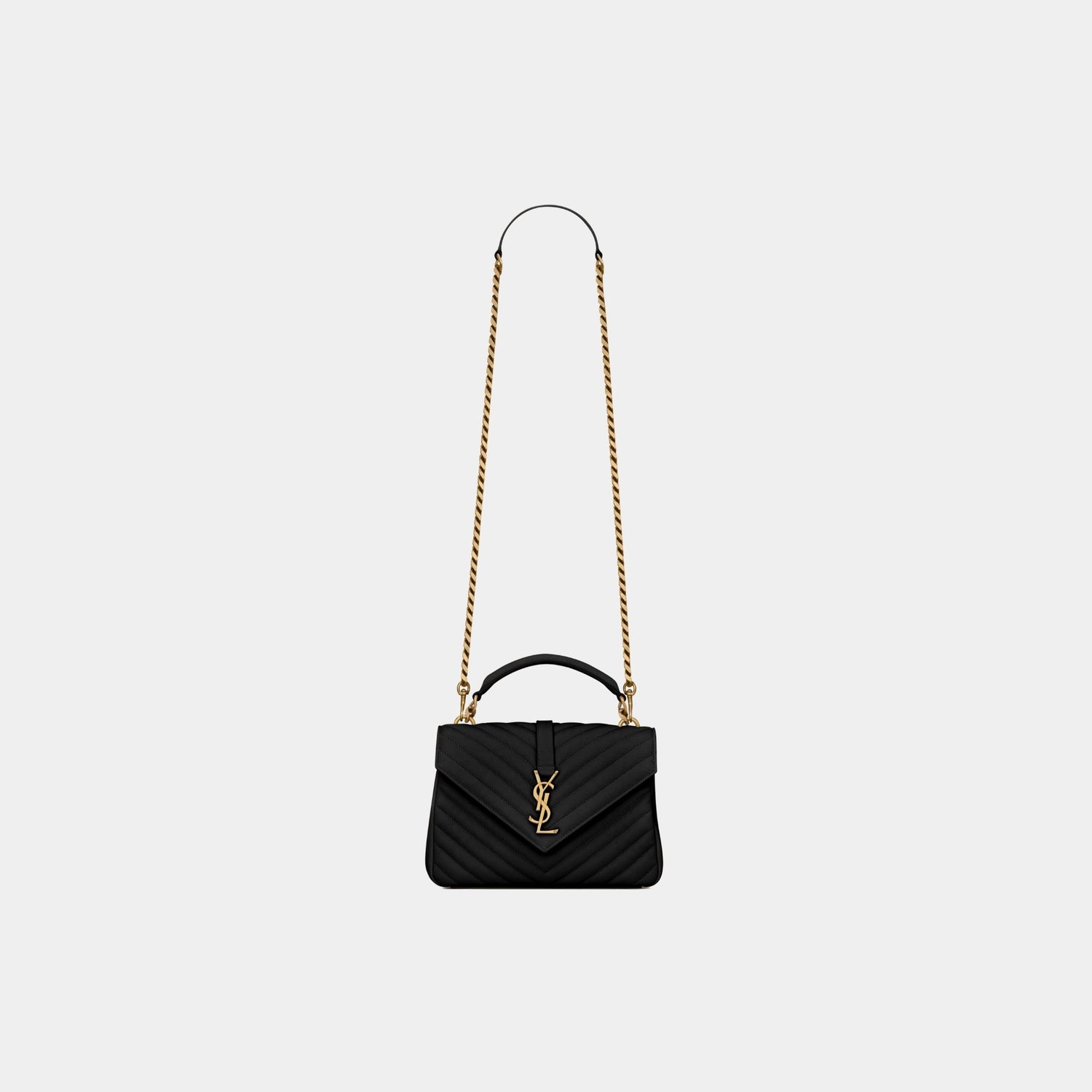 Yves Saint Laurent College Medium In Quilted Leather Bronze Hardware, Black, Front