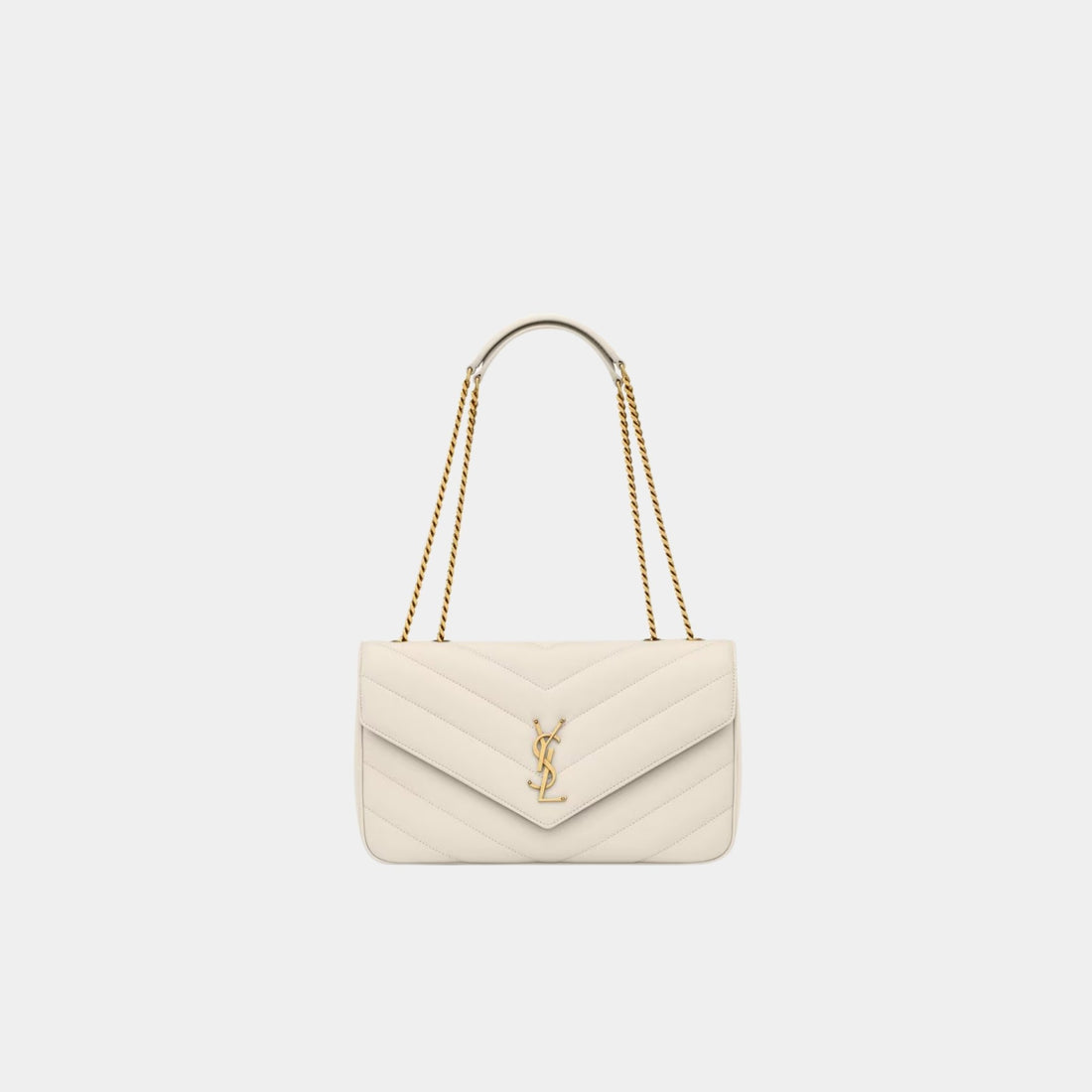 Yves Saint Laurent Loulou Medium In Matelasse Lambskin, Blanc Vintage, Front