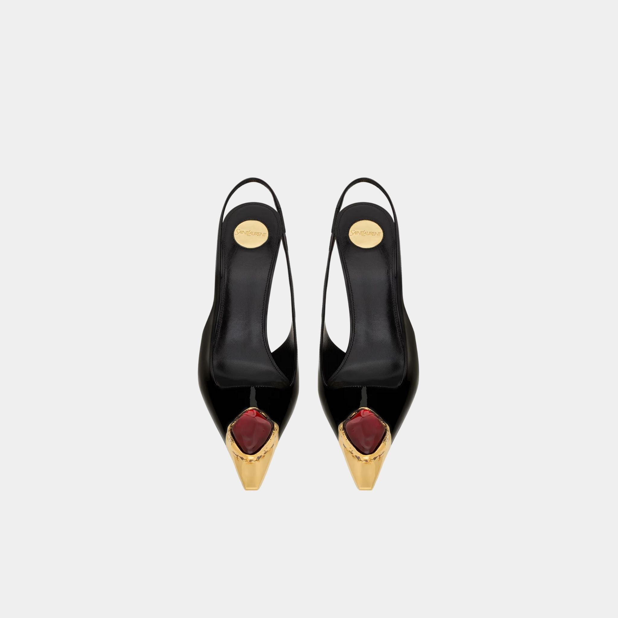 Yves Saint Laurent Loulou Patent Leather Slingbacks, Black, Red, Top