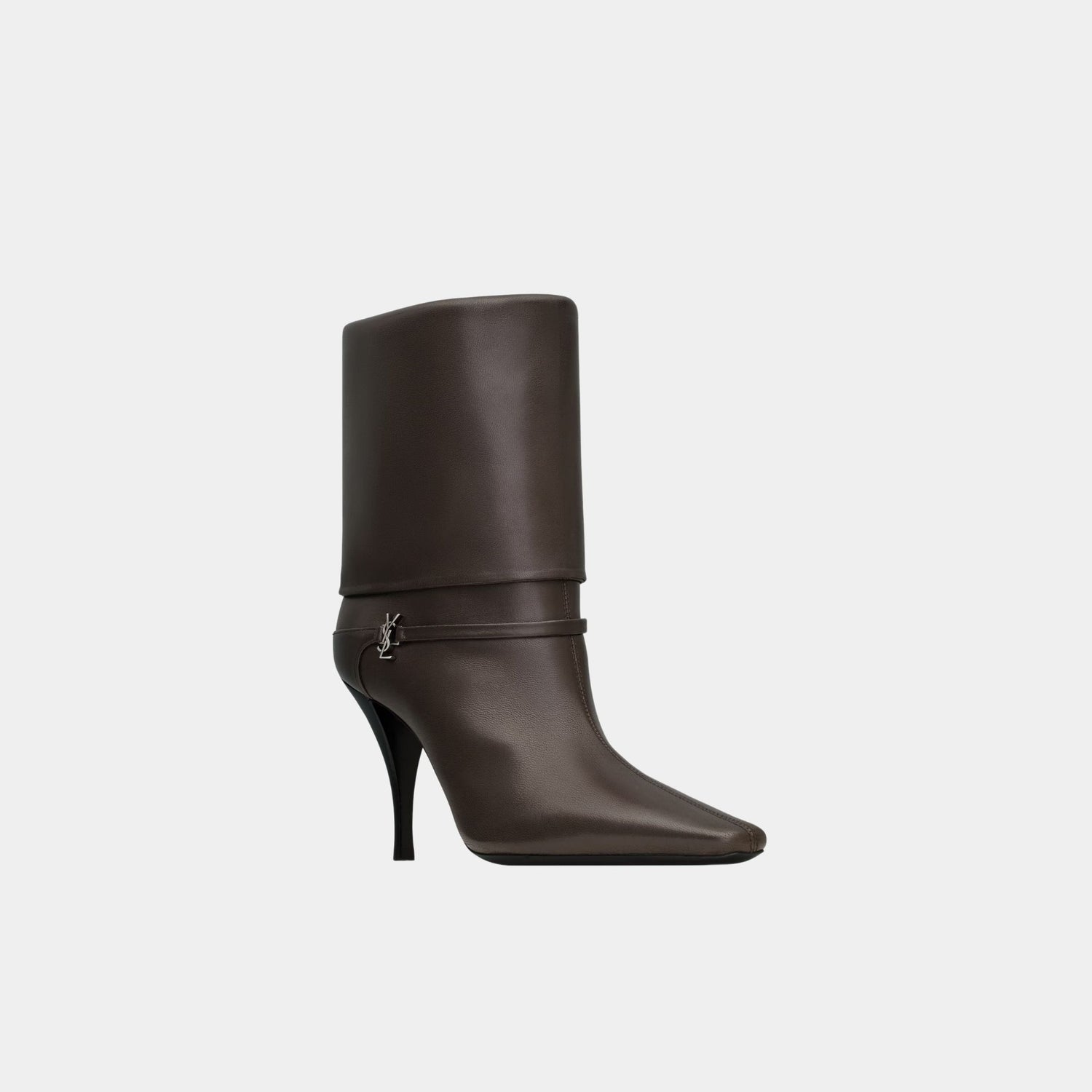 Yves Saint Laurent Niki Smooth Leather Ankle Boots, Eagle Brown, Side, Front
