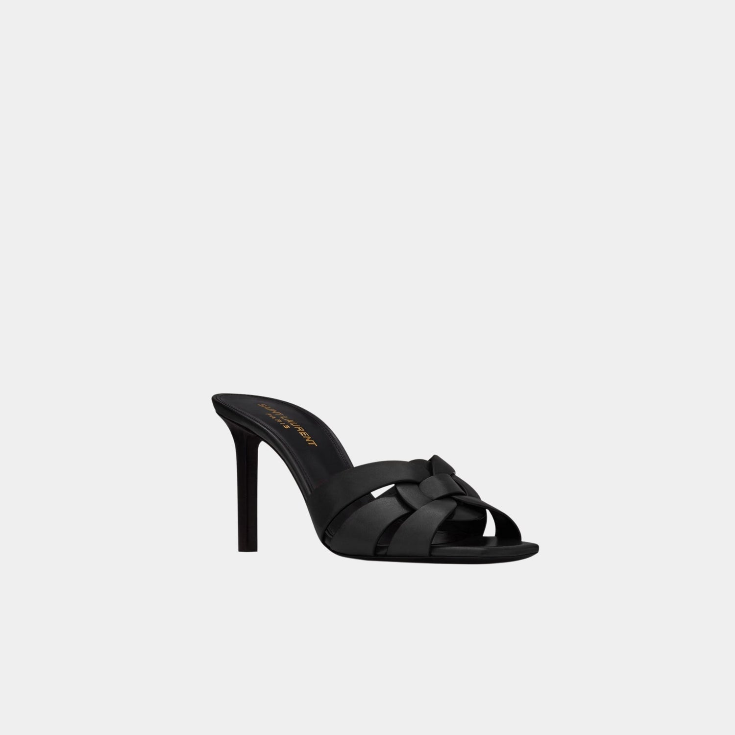 Yves Saint Laurent Tribute Heeled Mules In Smooth Leather, Black, Front
