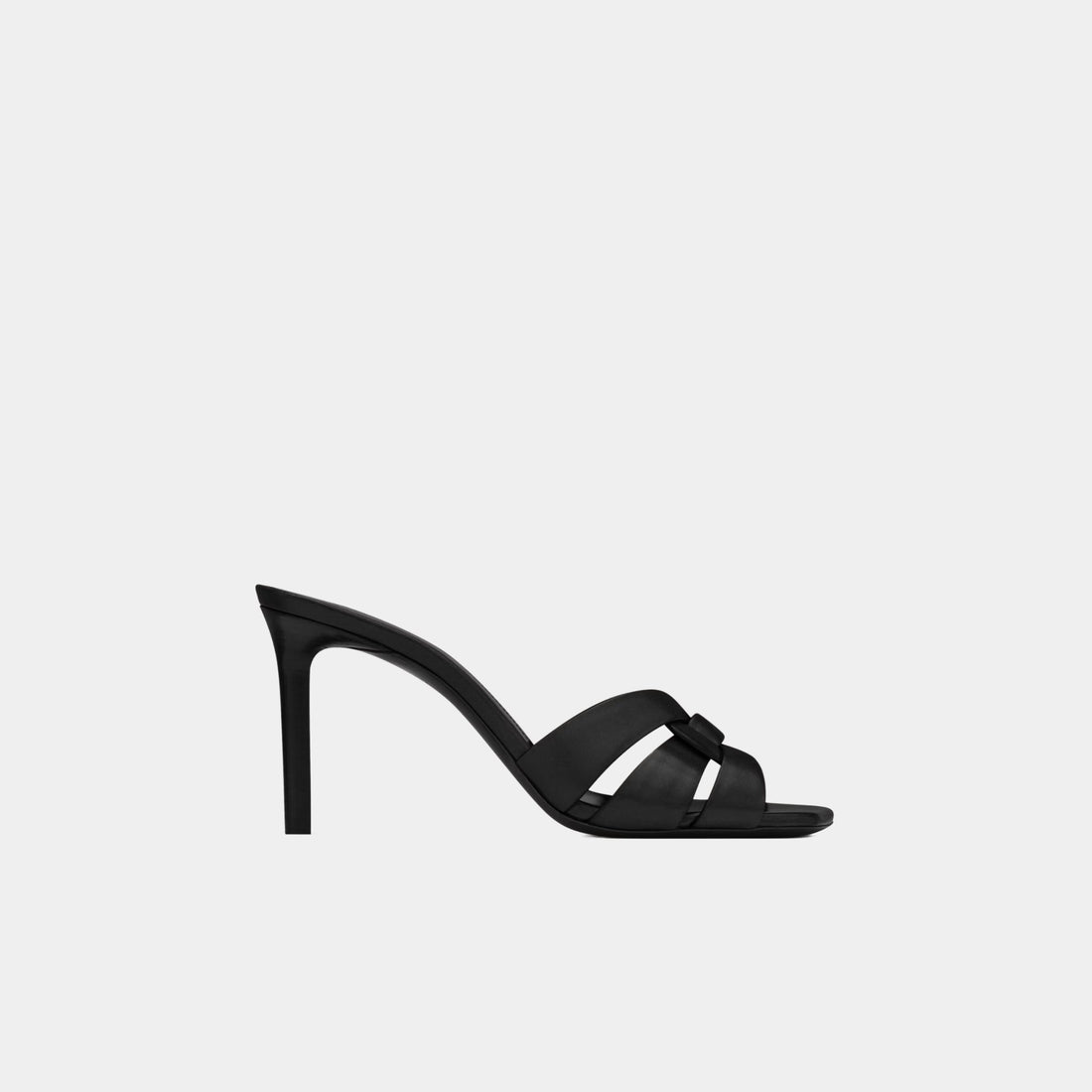 Yves Saint Laurent Tribute Heeled Mules In Smooth Leather, Black, Side