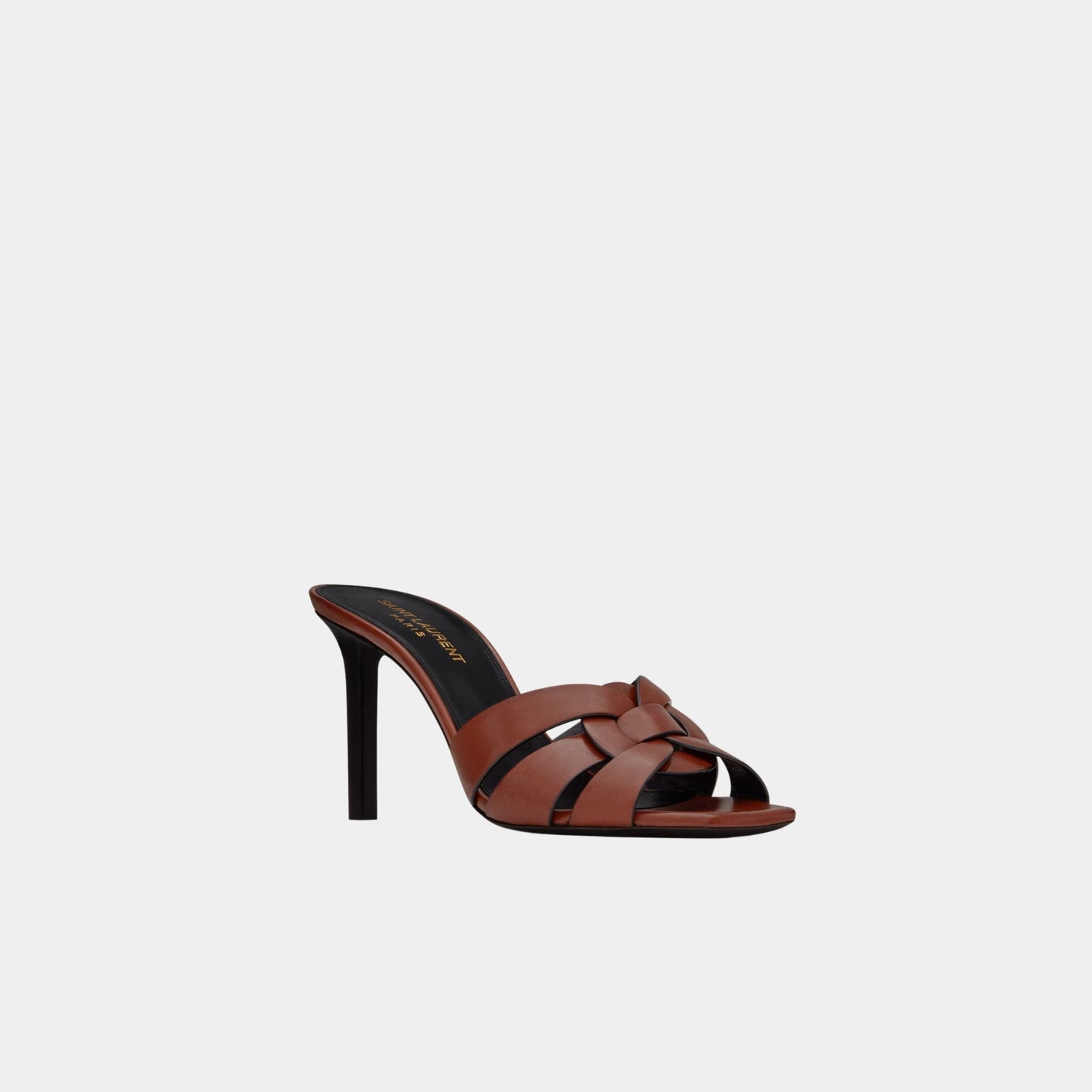 Yves Saint Laurent Tribute Heeled Mules In Smooth Leather, Toffee, Front