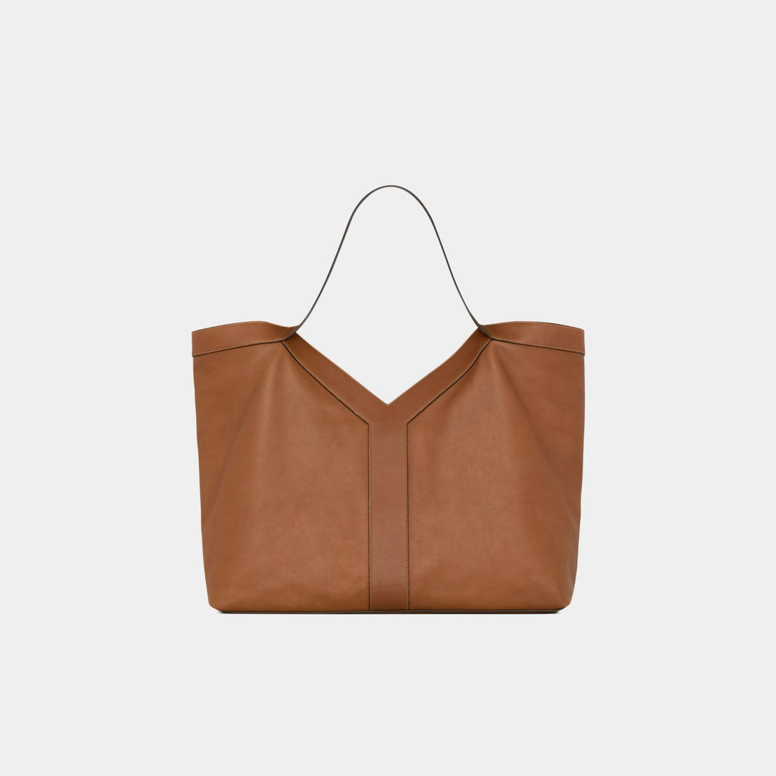 Yves Saint Laurent Y Tote In Leather With Tonal Suede Lining, Brick, Front