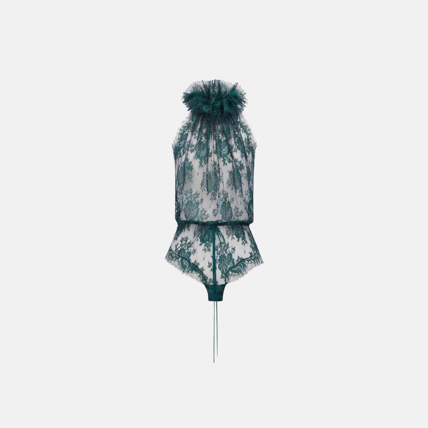 Yves Saint Laurent Bodysuit In Lace, Vert Emeraude, Front