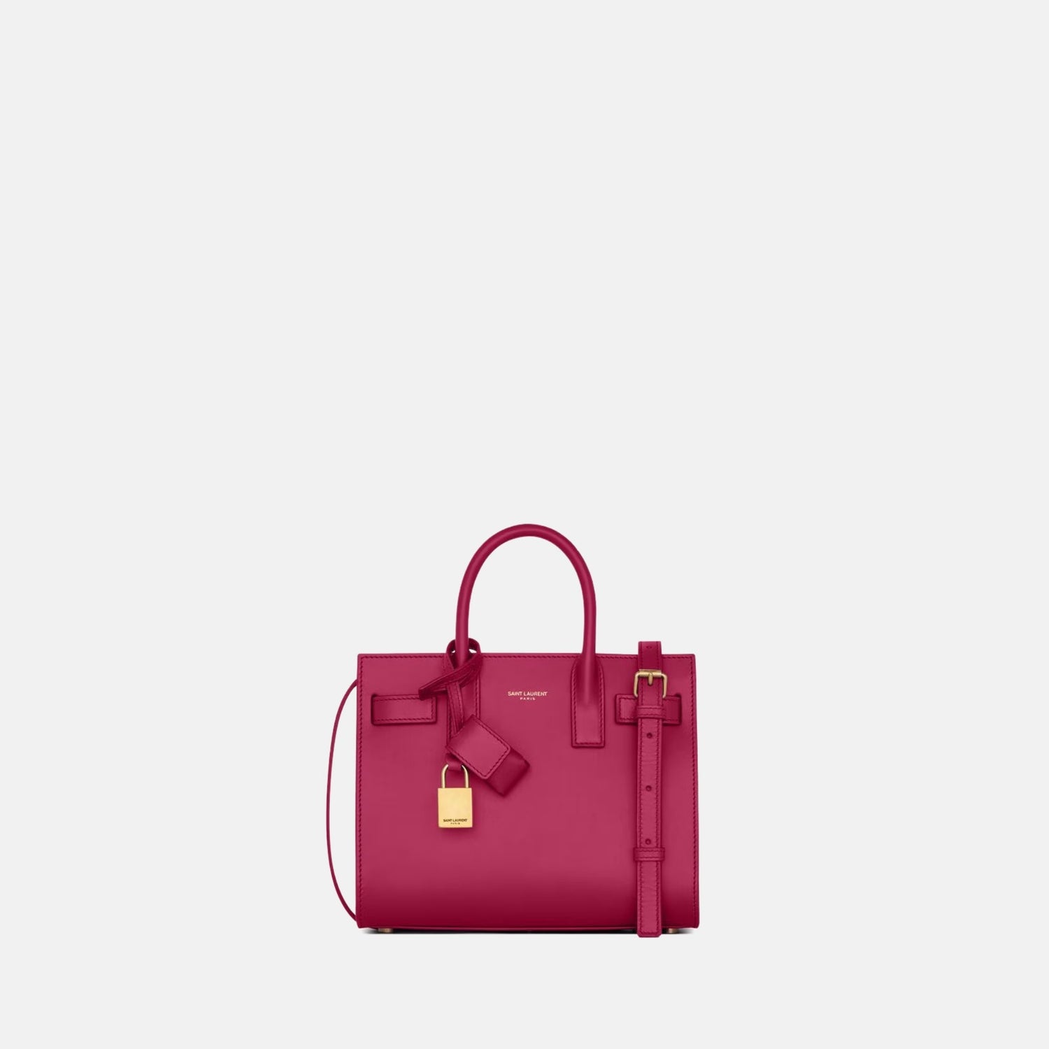 Yves Saint Laurent Sac De Jour In Smooth Leather Nano, Raspberry Pink, Front
