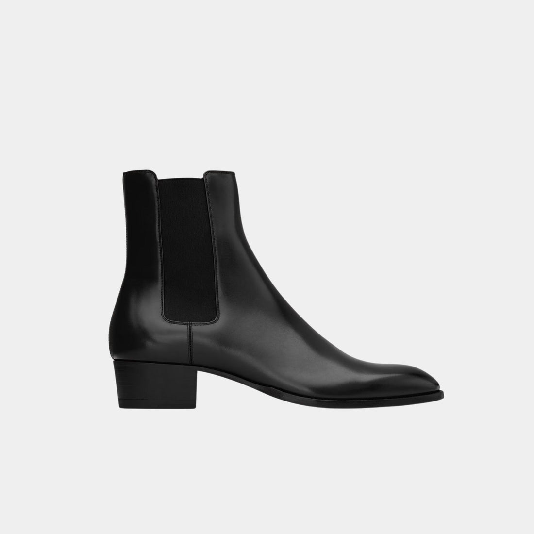 Yves Saint Laurent Wyatt Chelsea Boots in Black Smooth Leather, Side