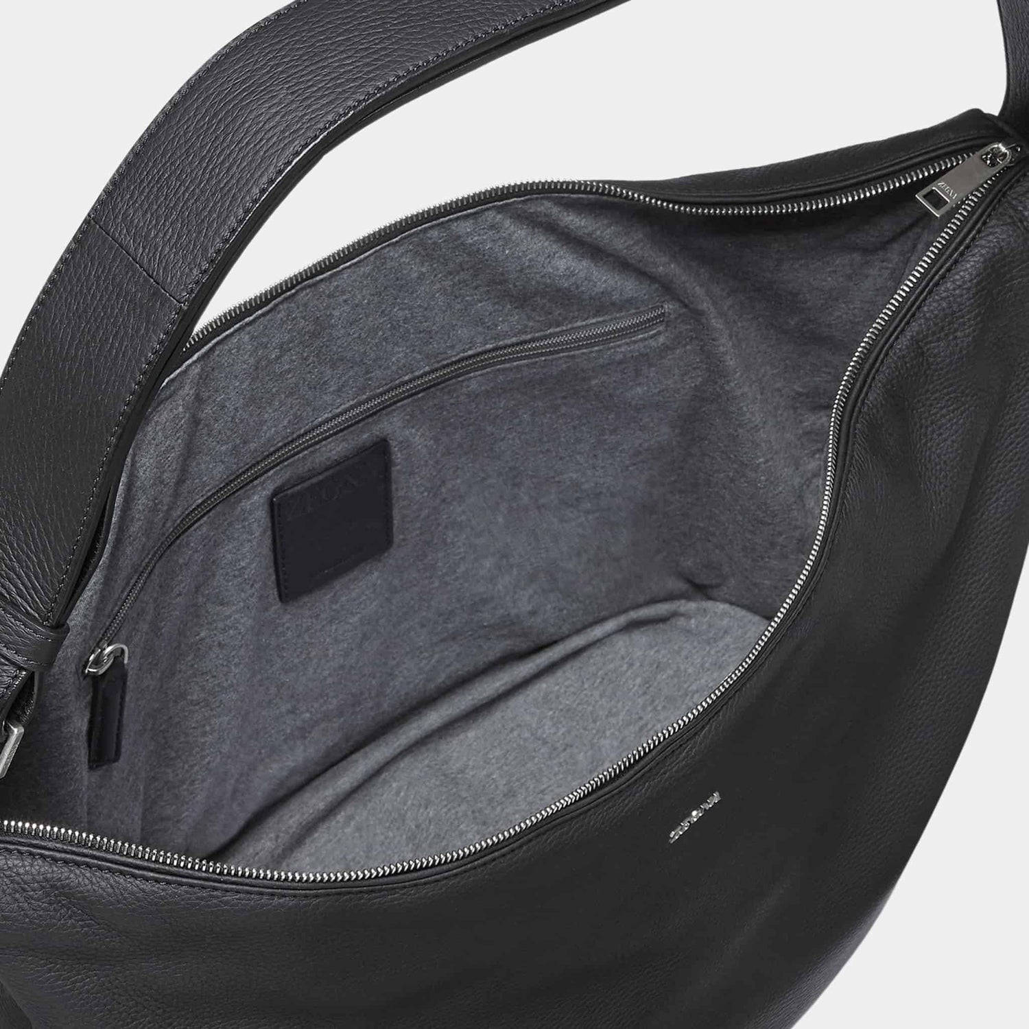 Zegna Black Deerskin Panorama Hobo Bag, Inside