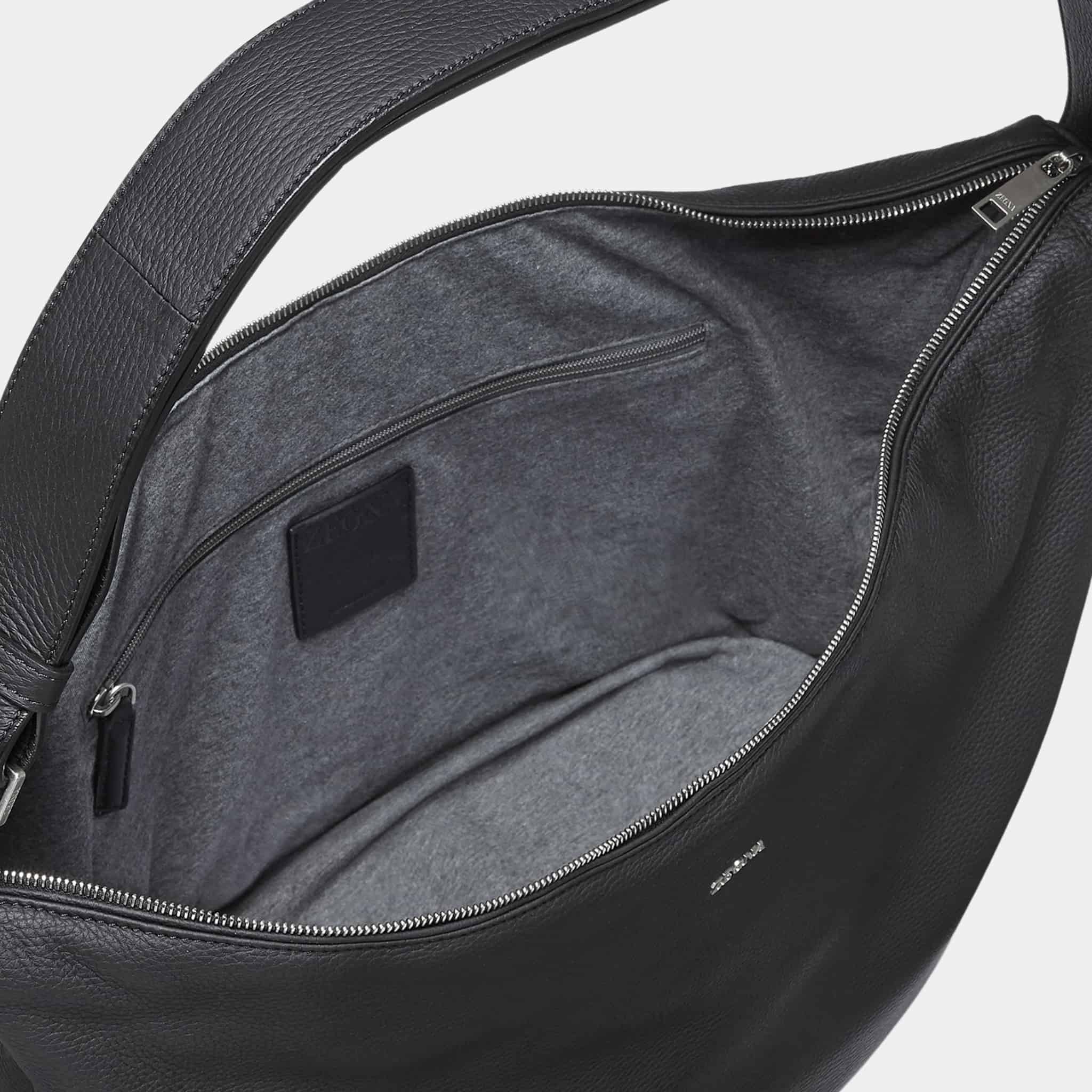 Zegna Black Deerskin Panorama Hobo Bag, Inside