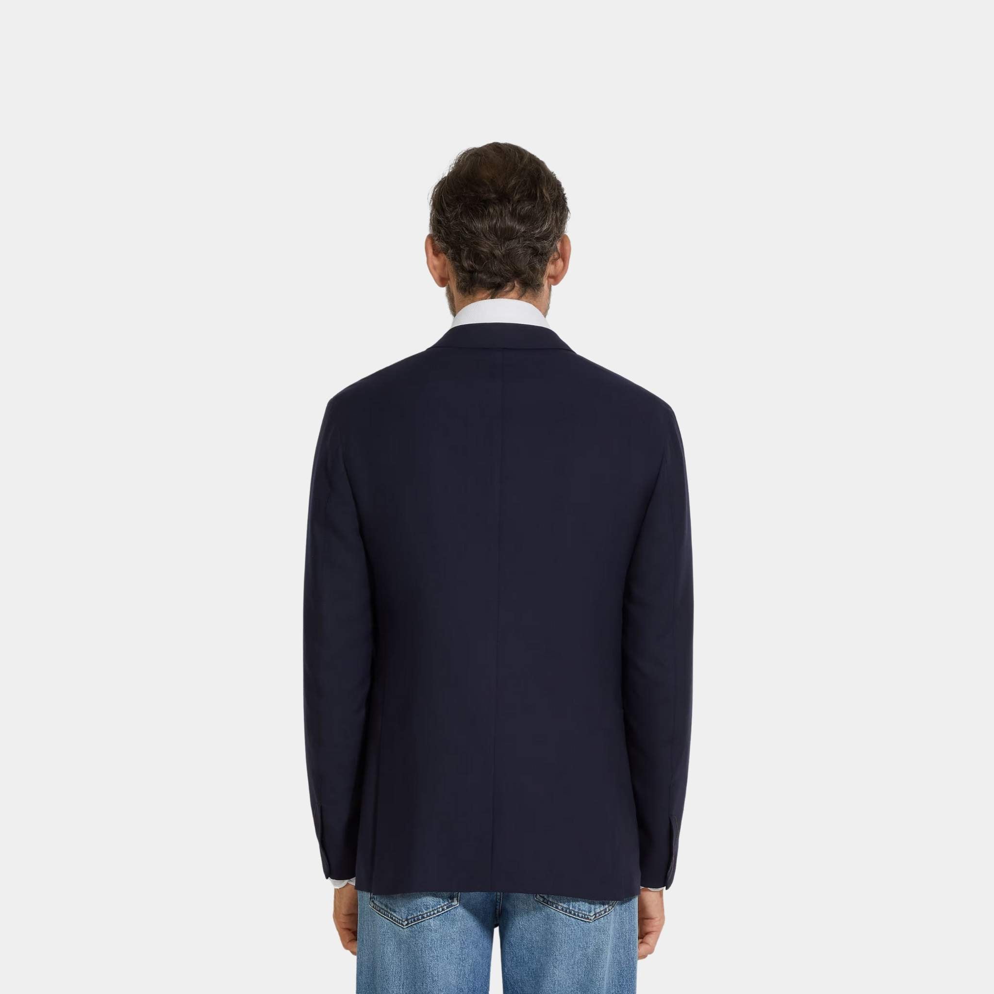 Zegna Cashmere Cardigan Jacket, Navy Blue, Back