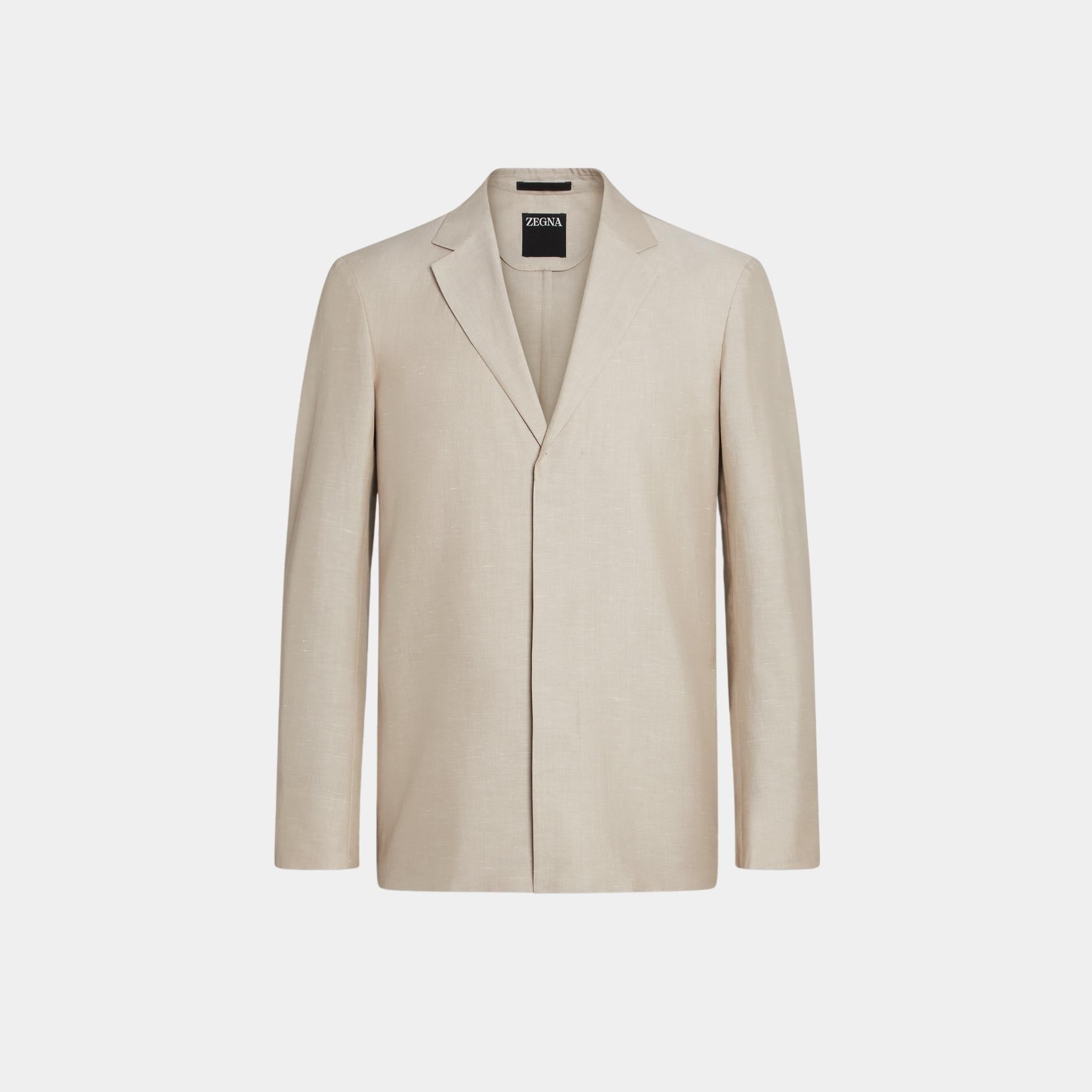 Zegna Crossover Blend Cotton Linen and Silk Light Taupe Jacket, Front