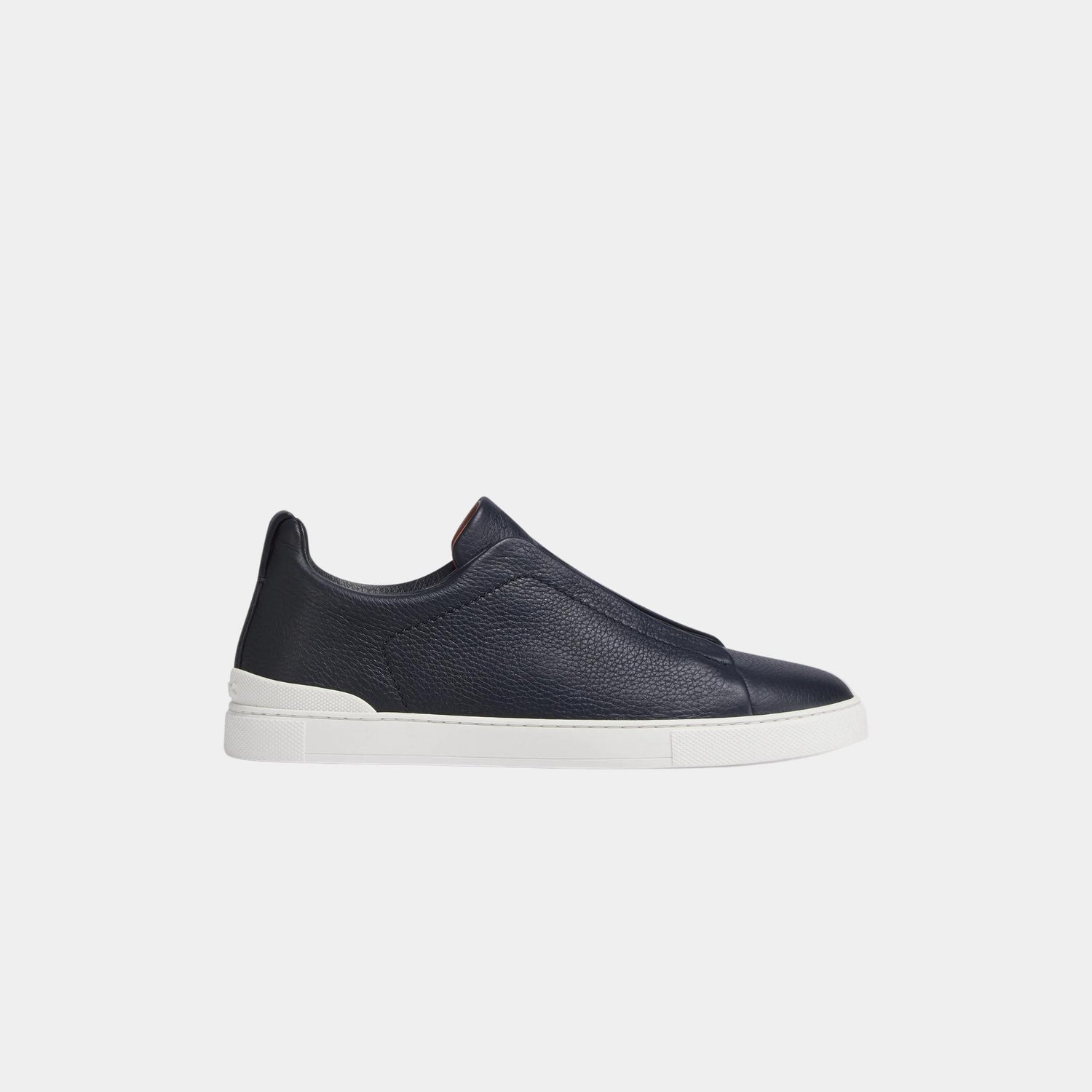 Zegna Deerskin Triple Stitch Low Top Sneakers, Navy Blue, Side