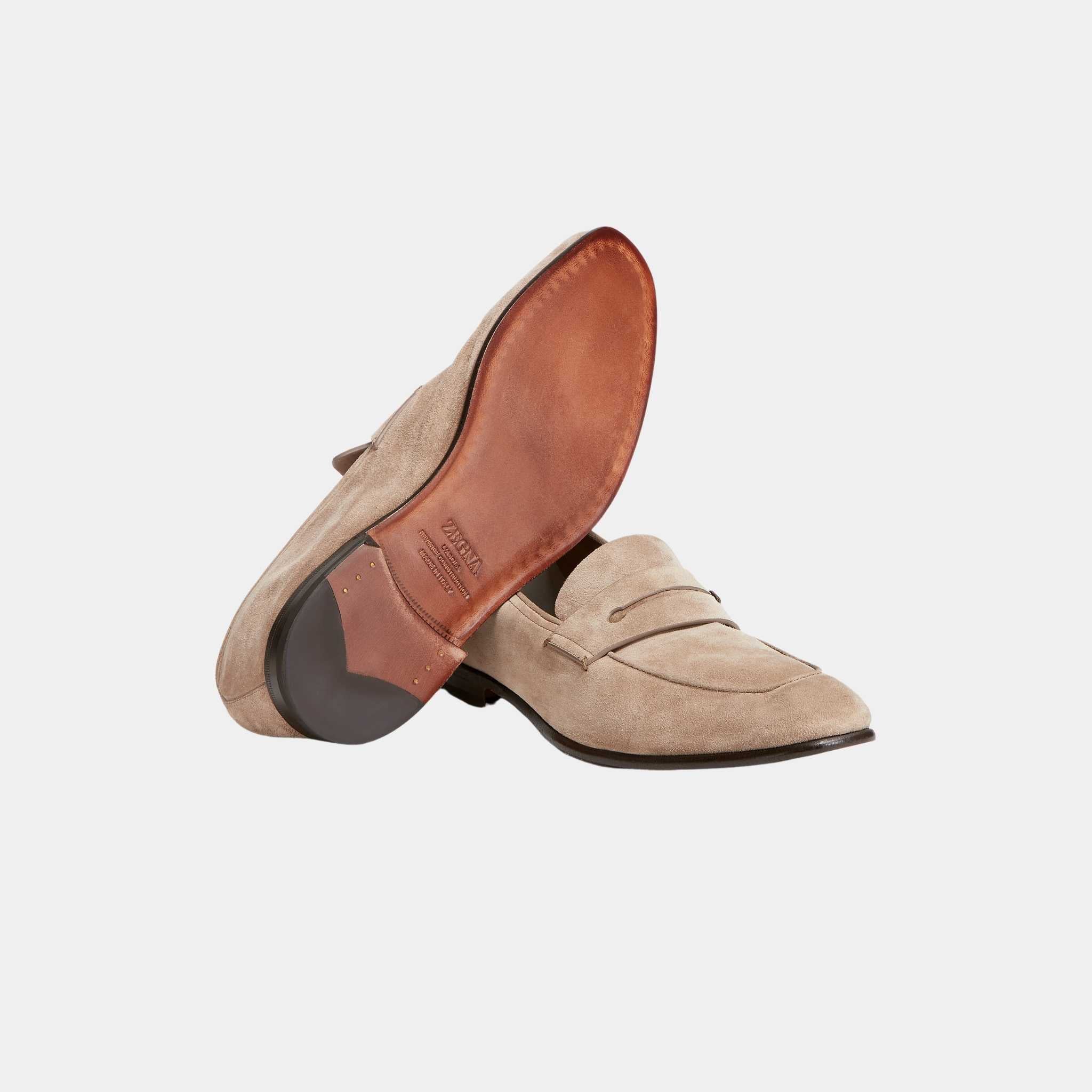 Zegna LAsola Suede Loafers, Beige, Sole