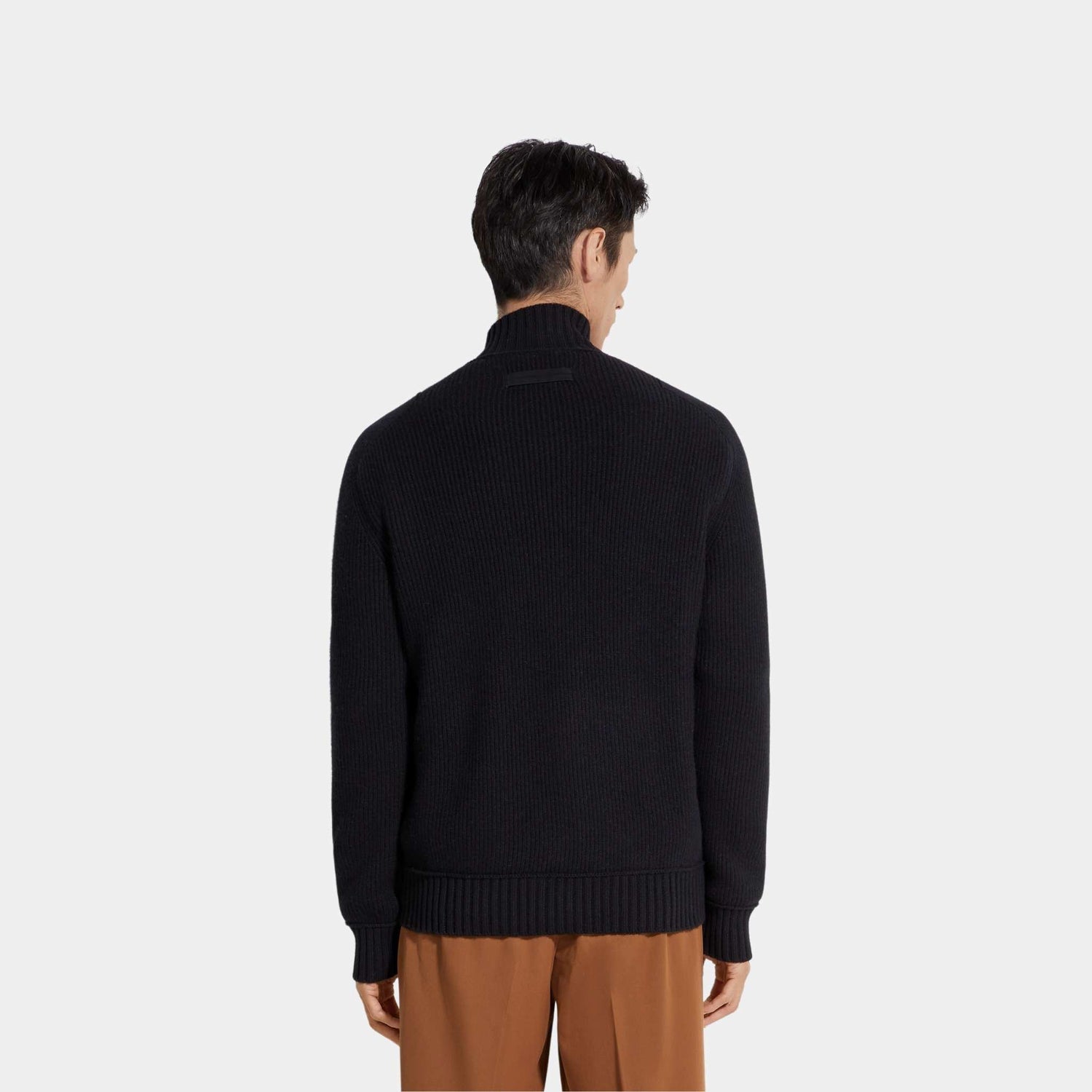 Zegna Melange Oasi Cashmere Full Zip Black Cardigan, Model, Back