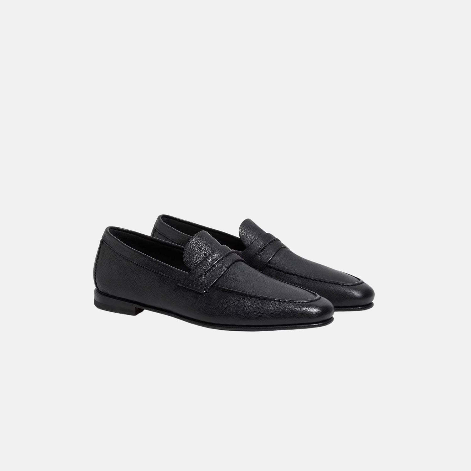 Zegna Mocassin Loafer In Natural Grain Leather, Black, Front