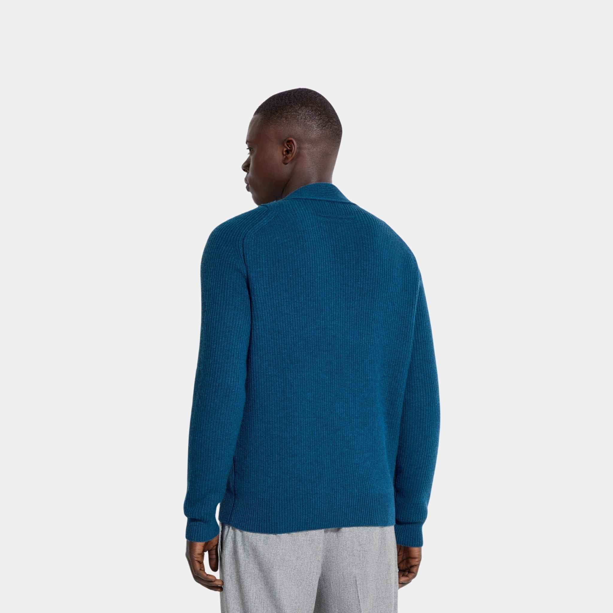 Zegna Oasi Cashmere Bright Teal Blue Cardigan, Model, Back