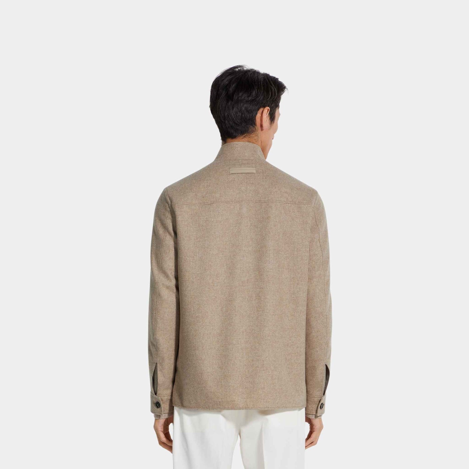 Zegna Oasi Cashmere Light Taupe Overshirt, Model, Back