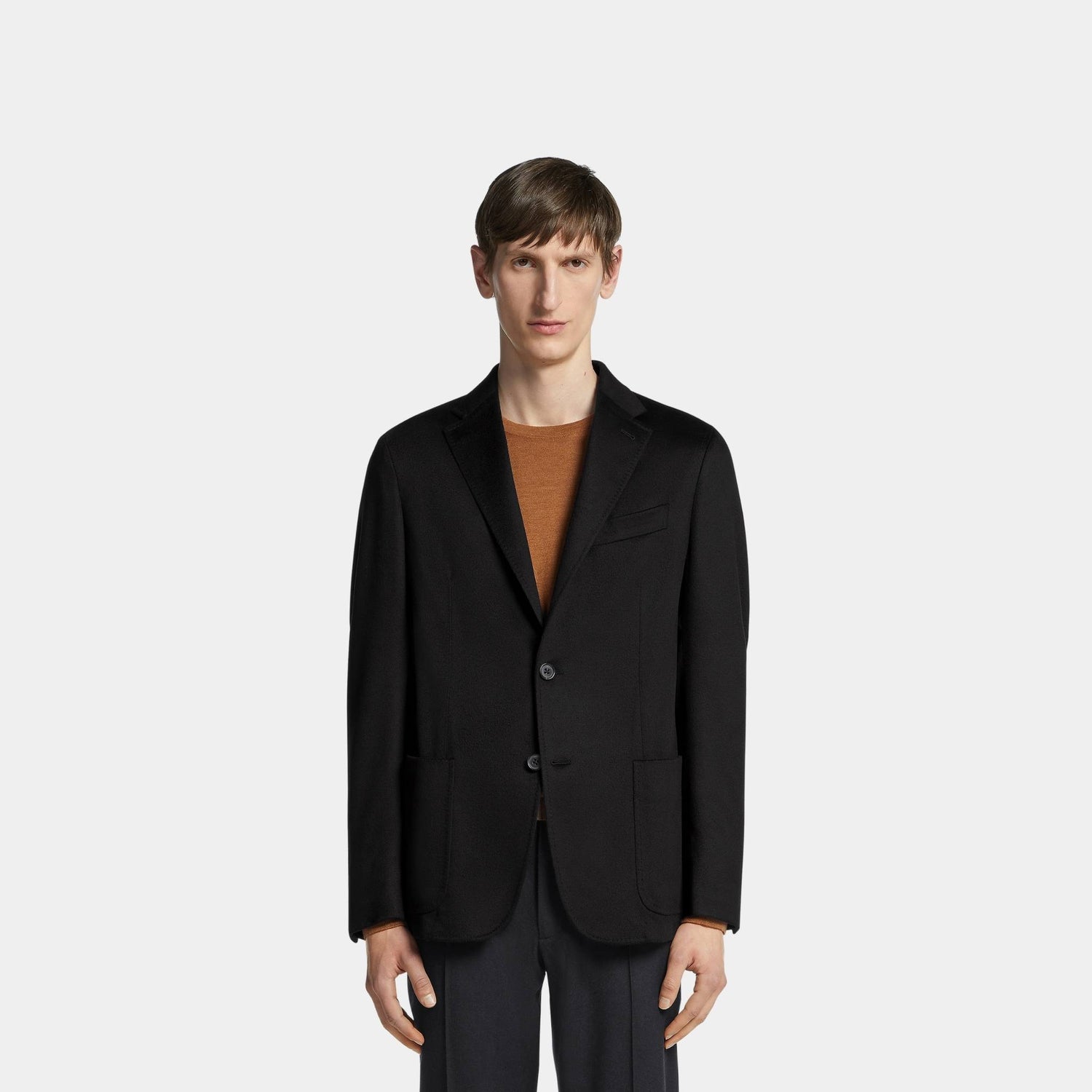 Zegna Oasi Cashmere Shirt Jacket, Black, Model