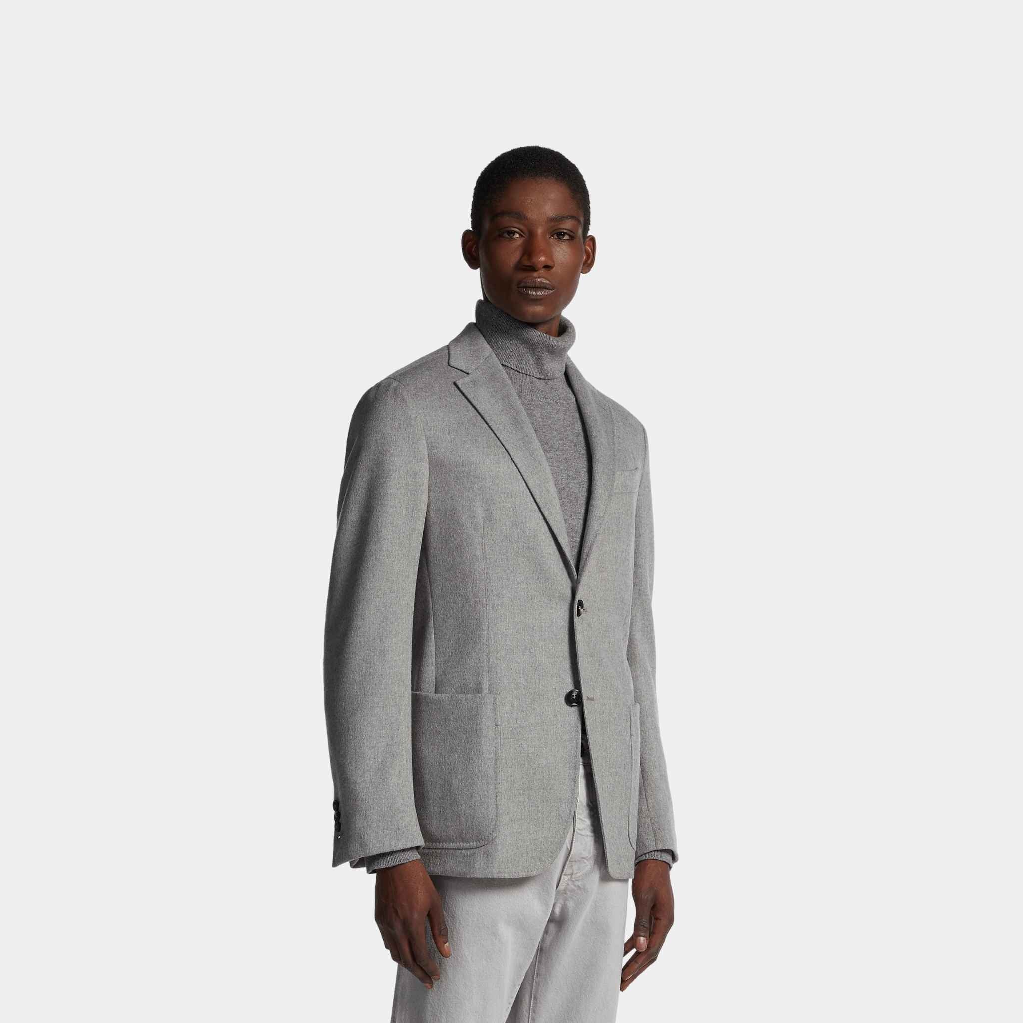 Zegna Oasi Cashmere Shirt Jacket, Grey Melange, Model