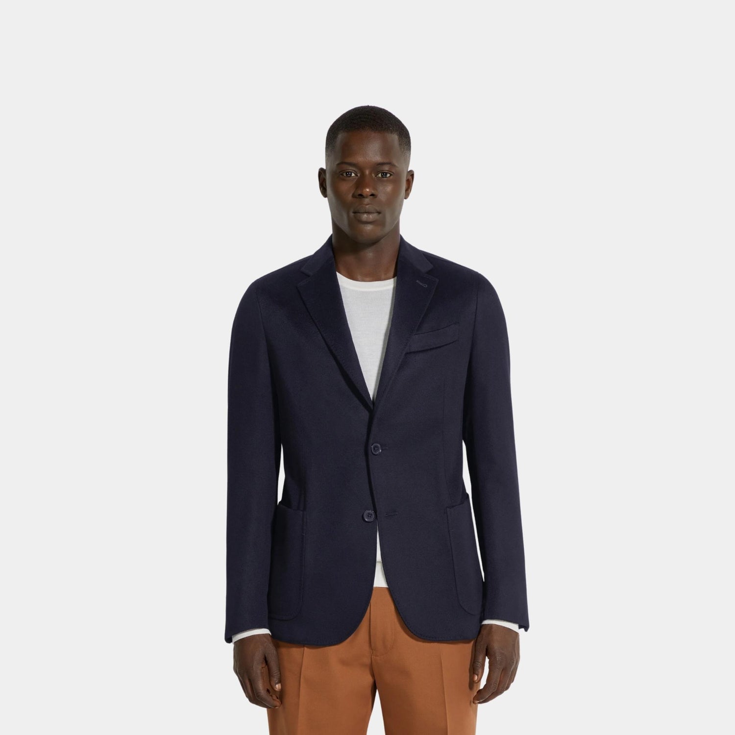 Zegna Oasi Cashmere Shirt Jacket, Navy Blue, Model