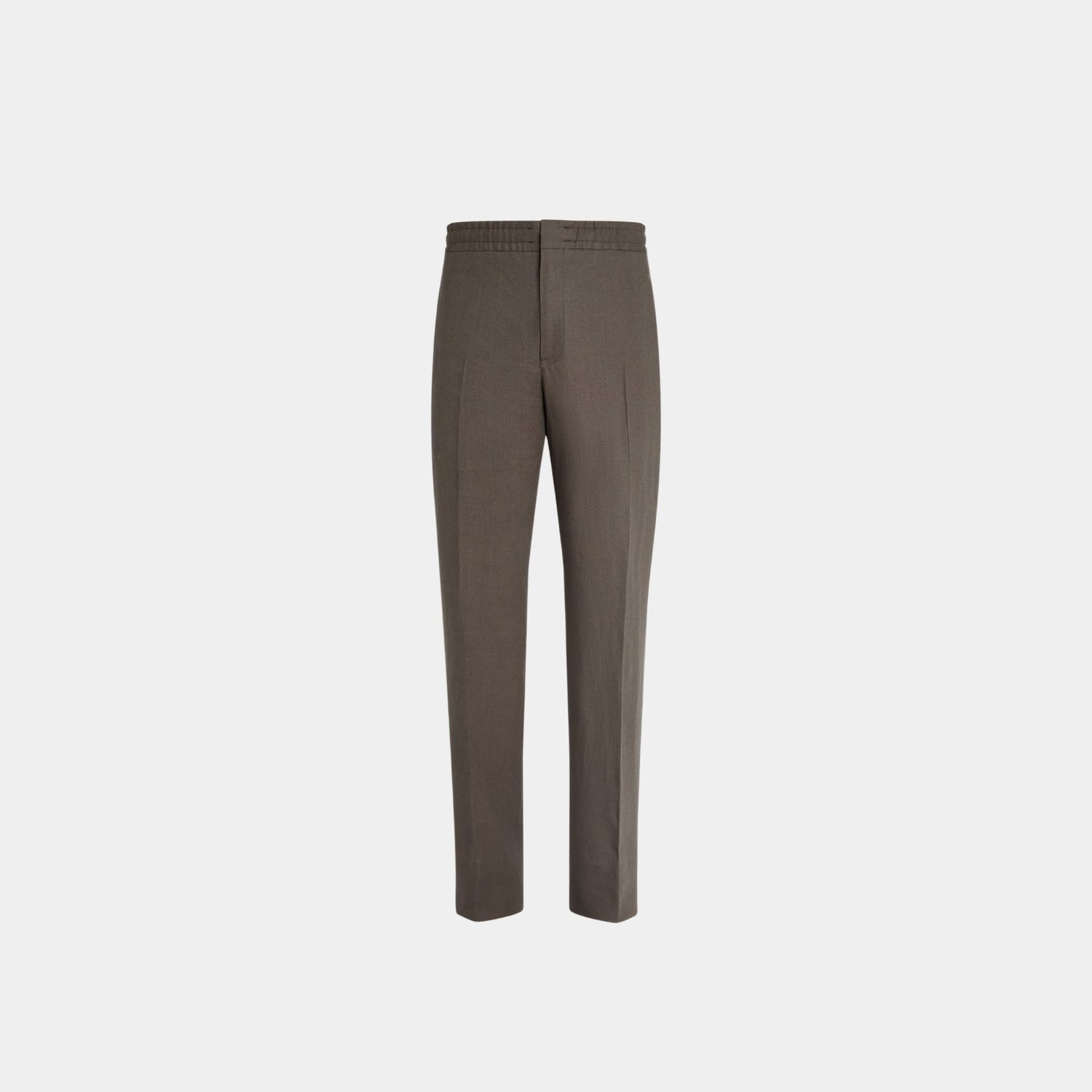 Zegna Oasi Lino Pants in Linen and Cupro, Dark Taupe, Front