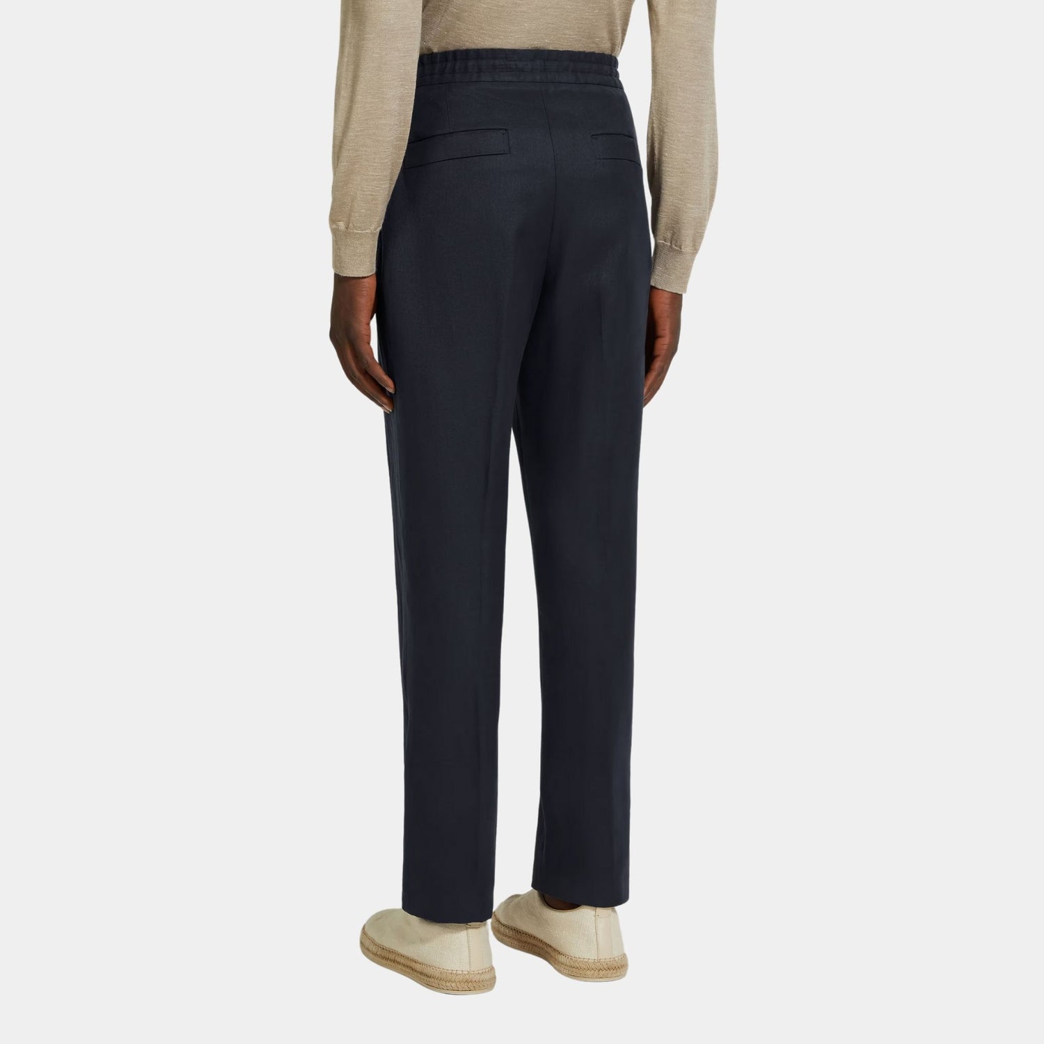 Zegna Oasi Lino Pants in Linen and Cupro, Navy Blue, Back