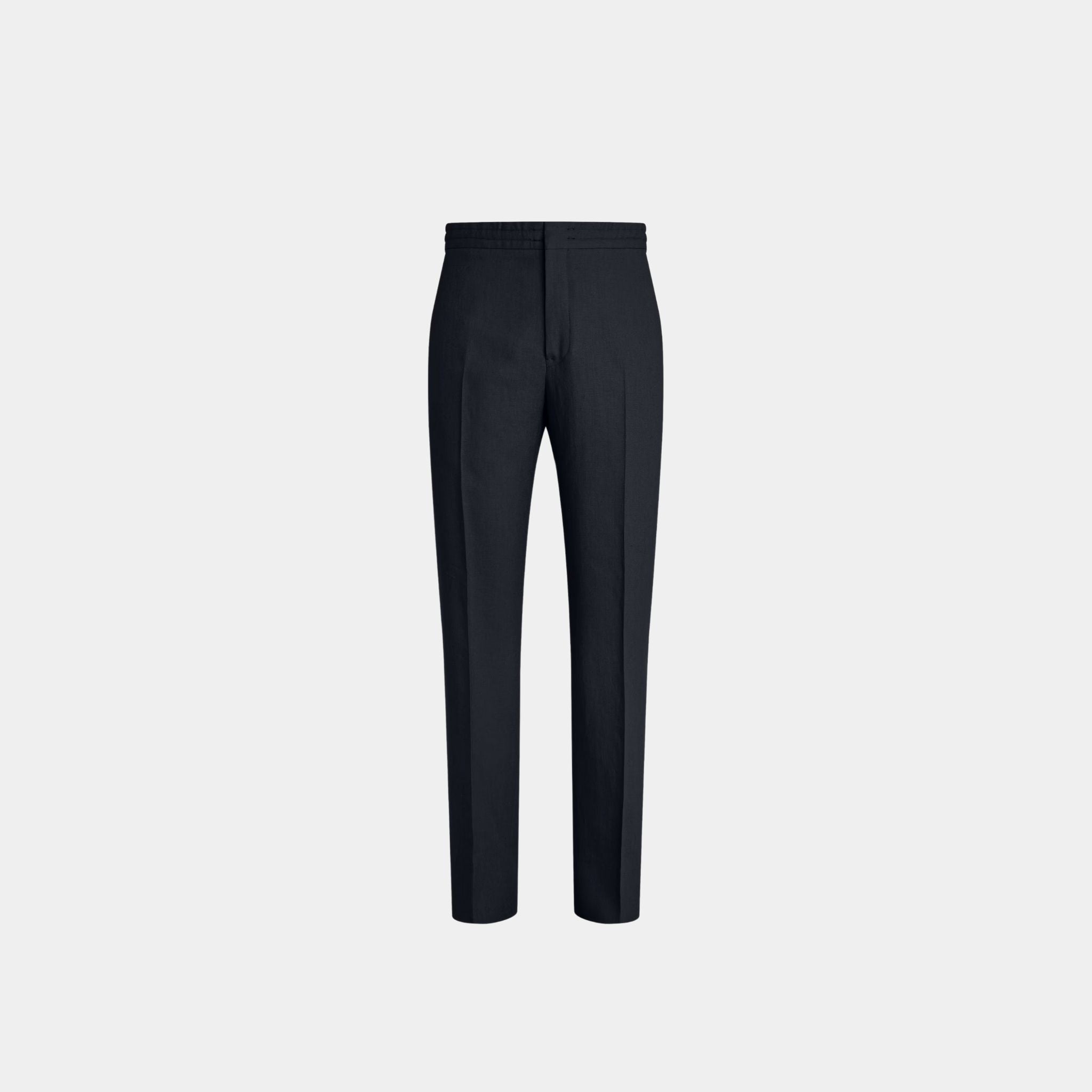 Zegna Oasi Lino Pants in Linen and Cupro, Navy Blue, Front