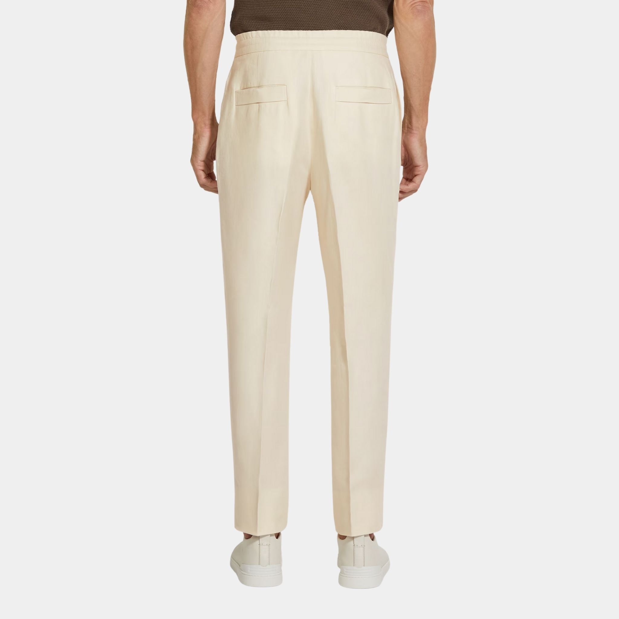 Zegna Oasi Lino Pants in Linen and Cupro, White, Back