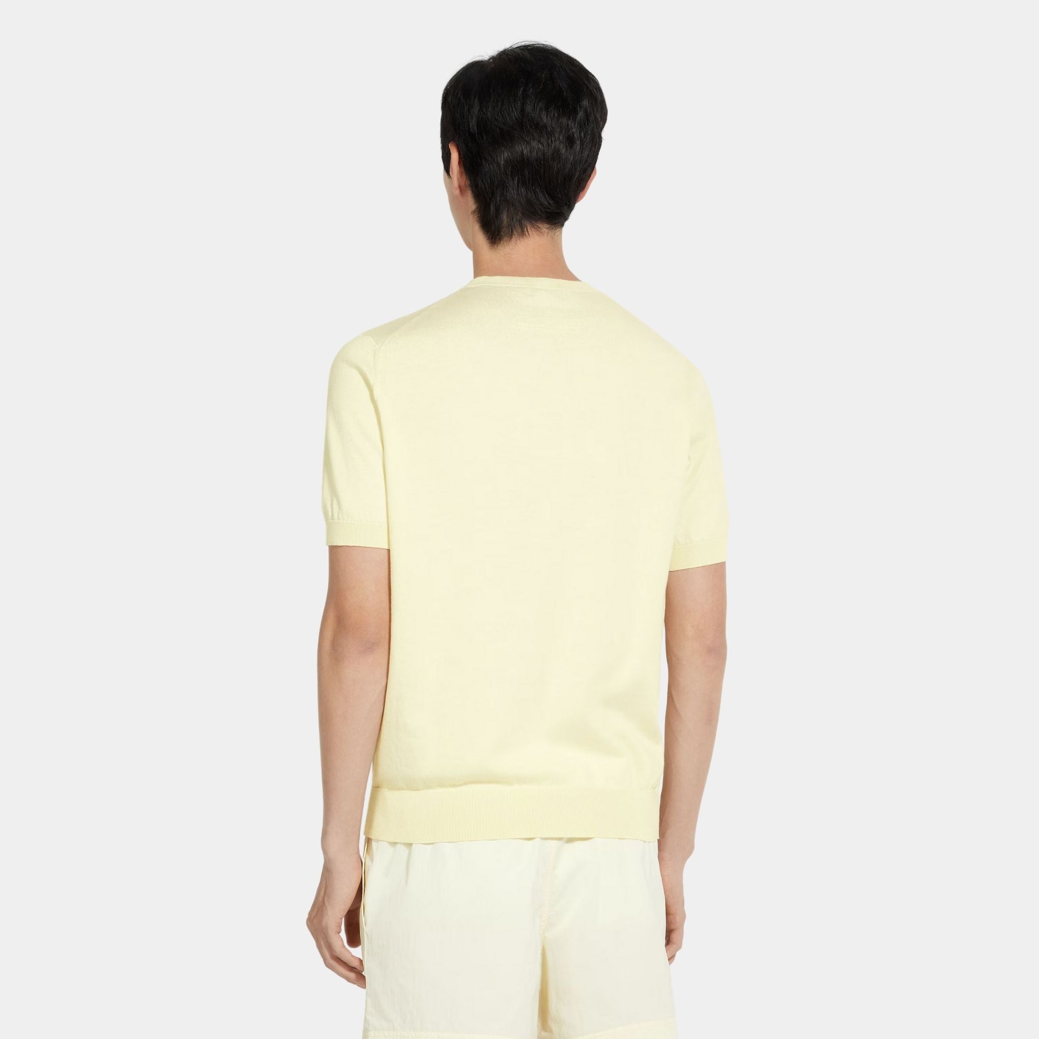 Zegna Premium Cotton Crewneck T-shirt, Light Yellow, Back