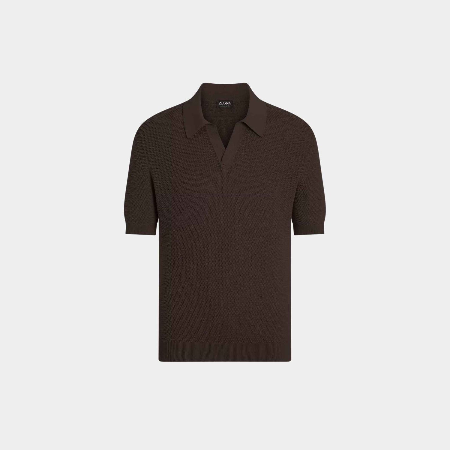 Zegna Premium Cotton Polo Shirt, Dark Brown, Front
