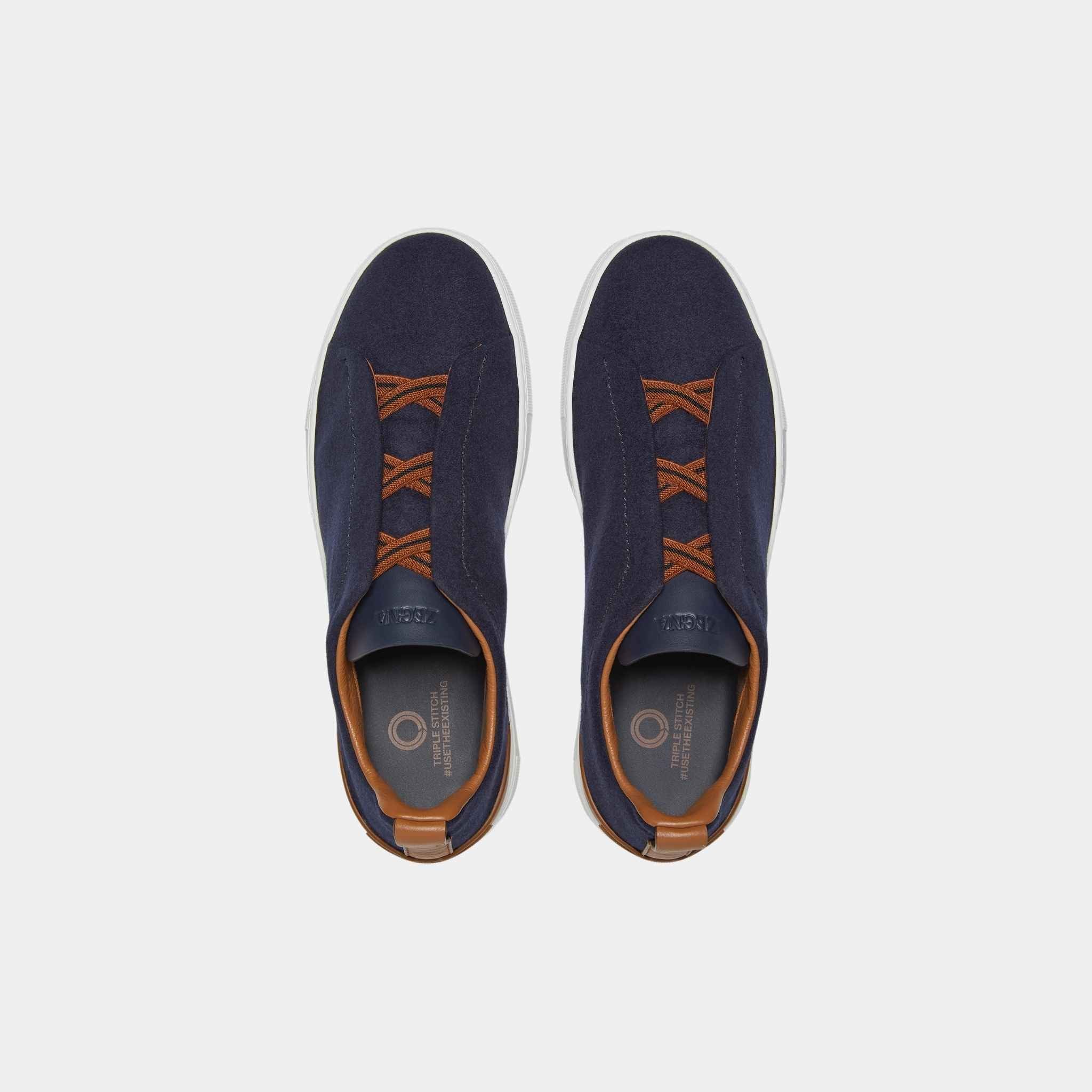 Zegna UseTheExisting Triple Stitch Sneakers, Navy Blue, Top