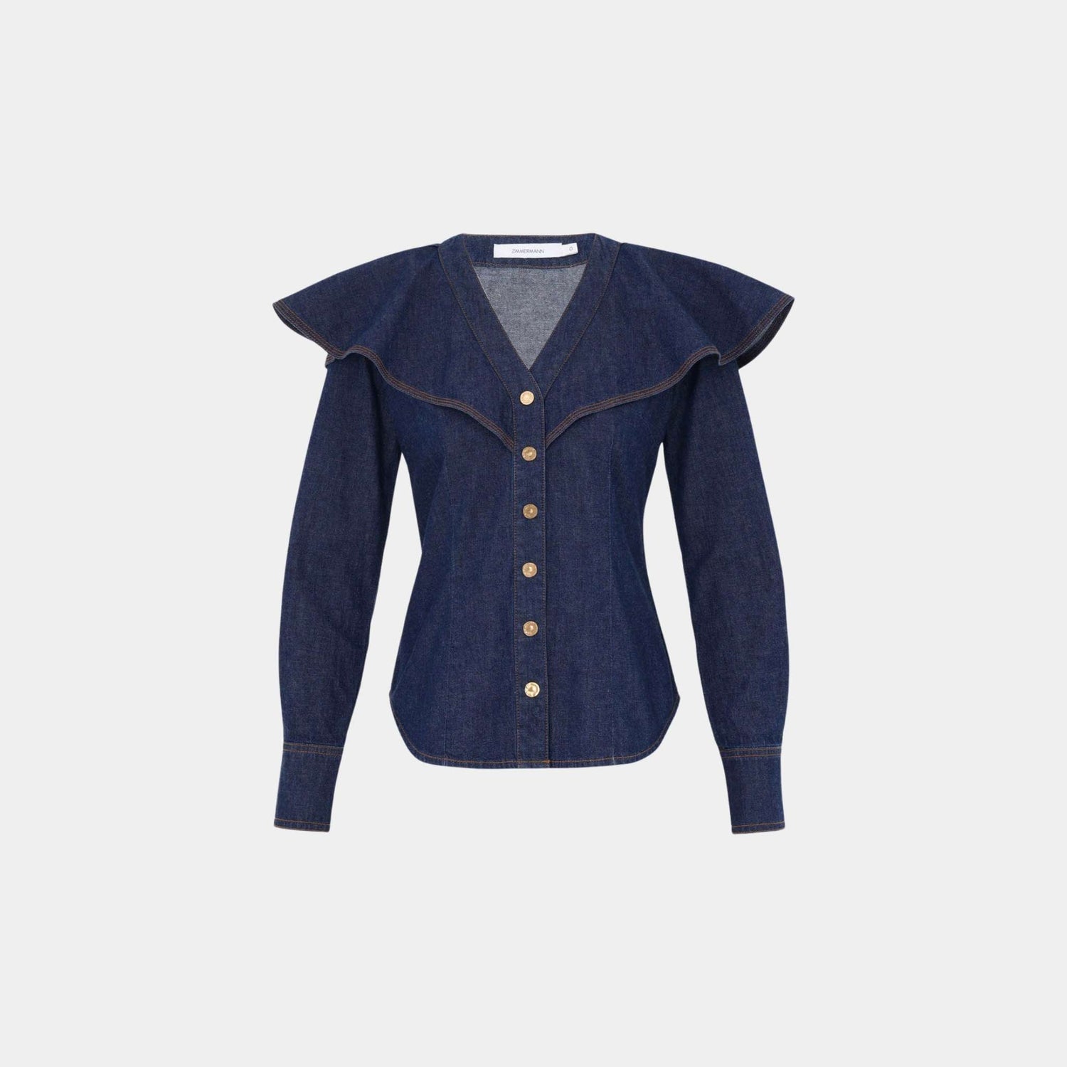 Zimmermann Caped Denim Blouse, Front