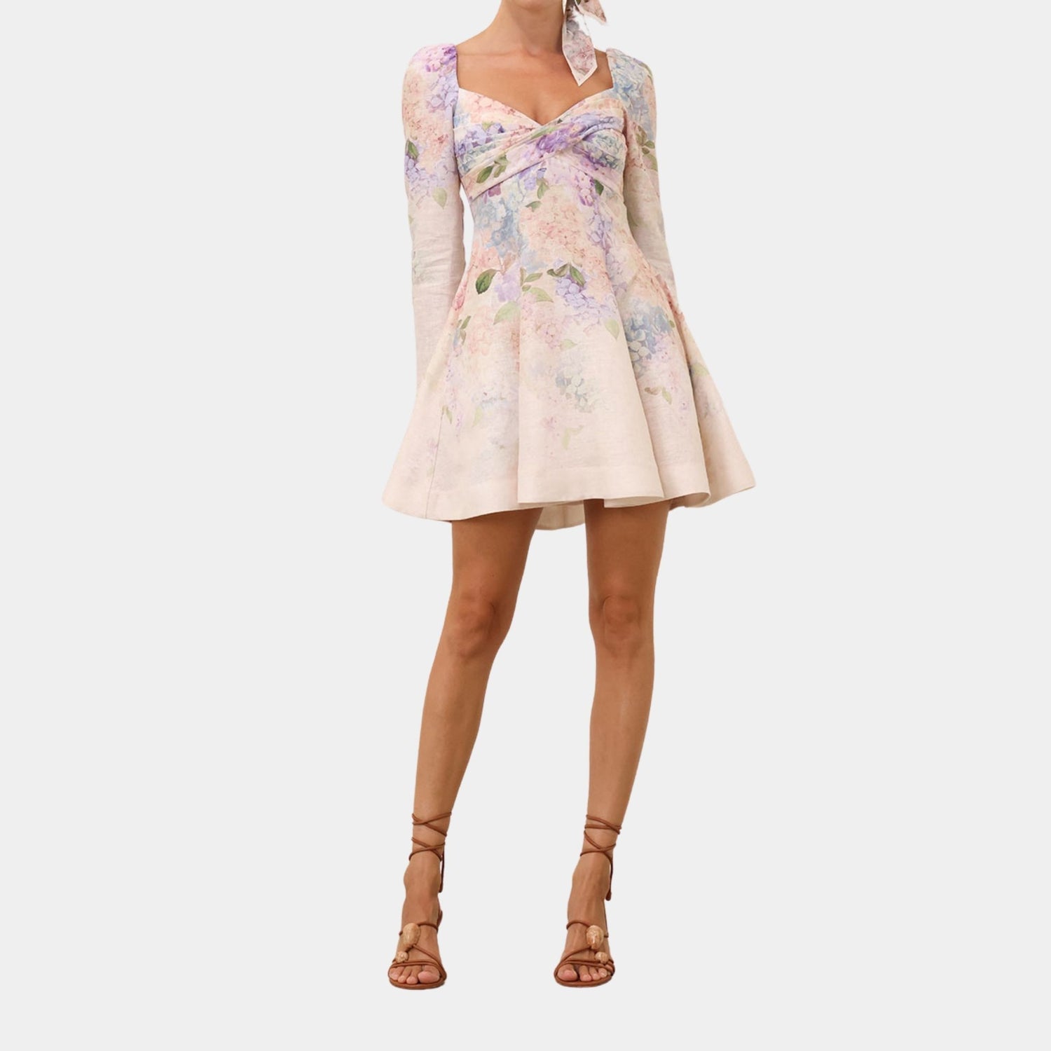 Zimmermann Dawning Puff Sleeve Mini Dress, Model, Front