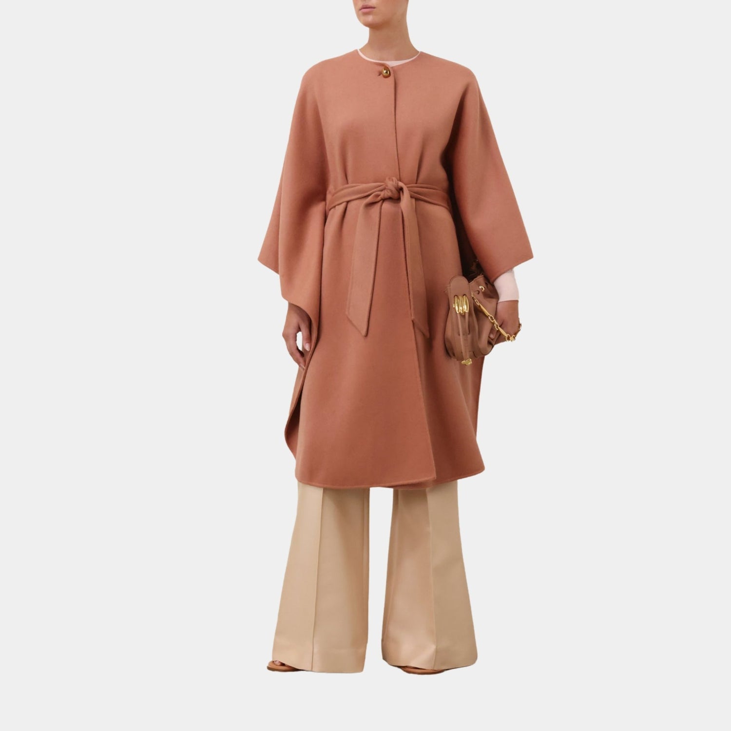 Zimmermann Illuminate Belted Cape, Caramel, Model, Front