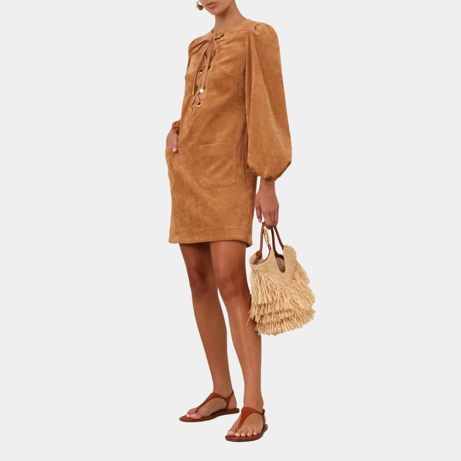 Zimmermann Illuminate Cord Shift Dress, Model, Front