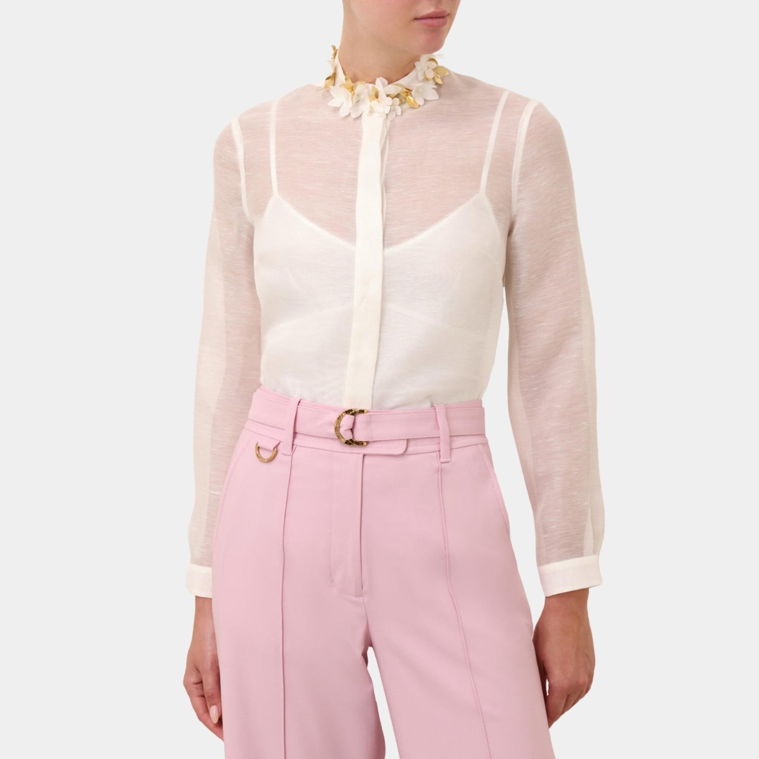 Zimmermann Illuminate Embellished Shirt, Ivory, Model, Front