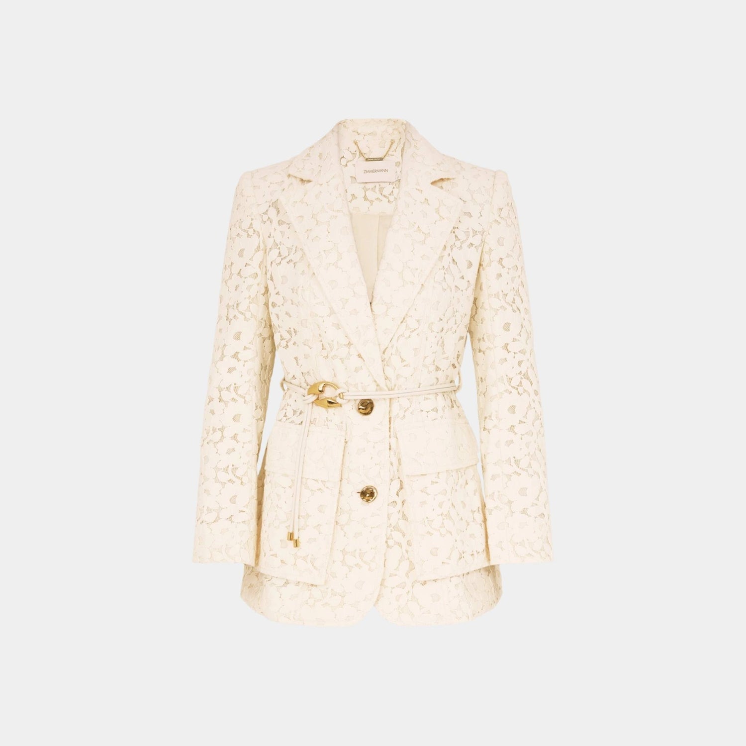 Zimmermann Illuminate Lace Belted Jacket, Front