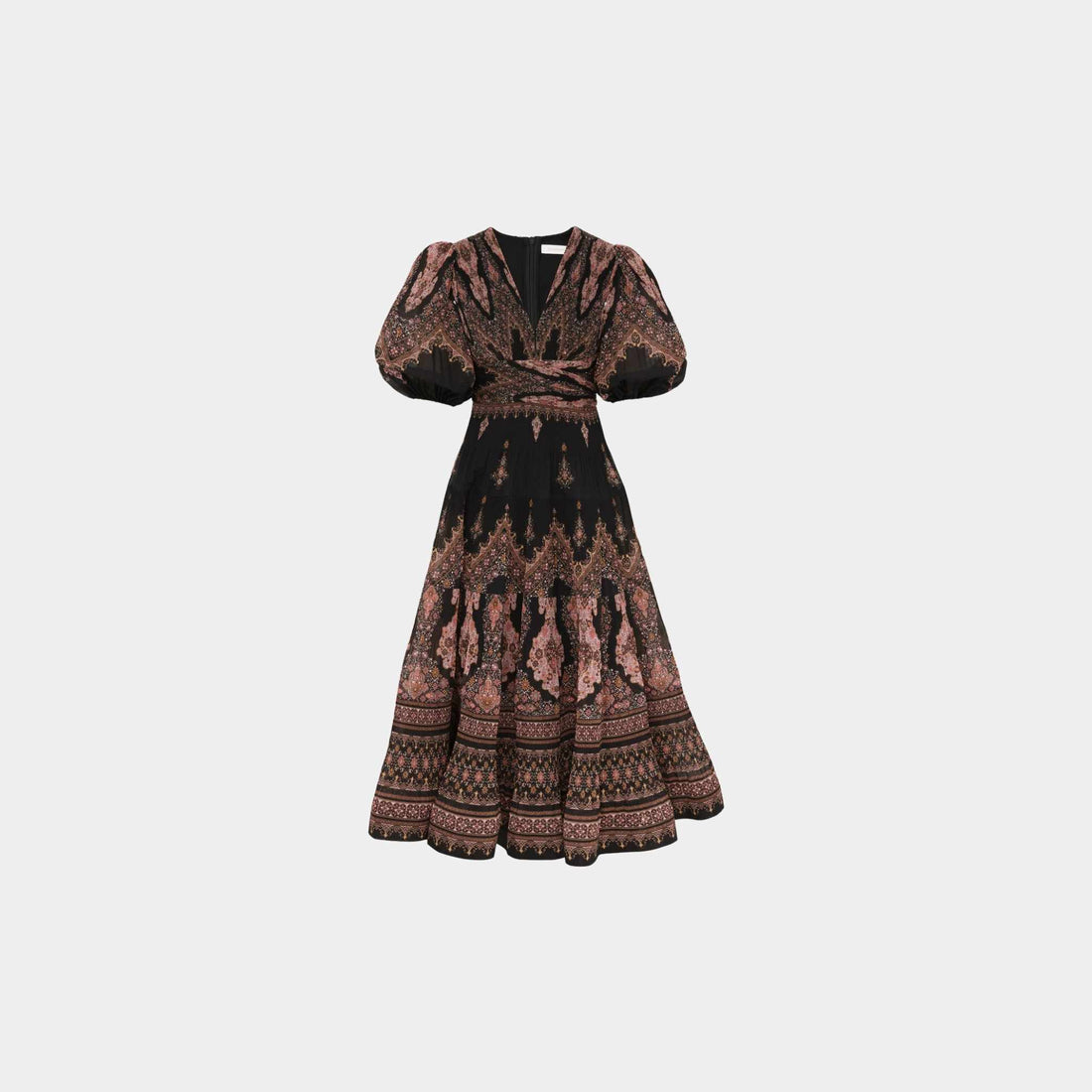Zimmermann Pleated Midi Dress, Black Paisley, Front