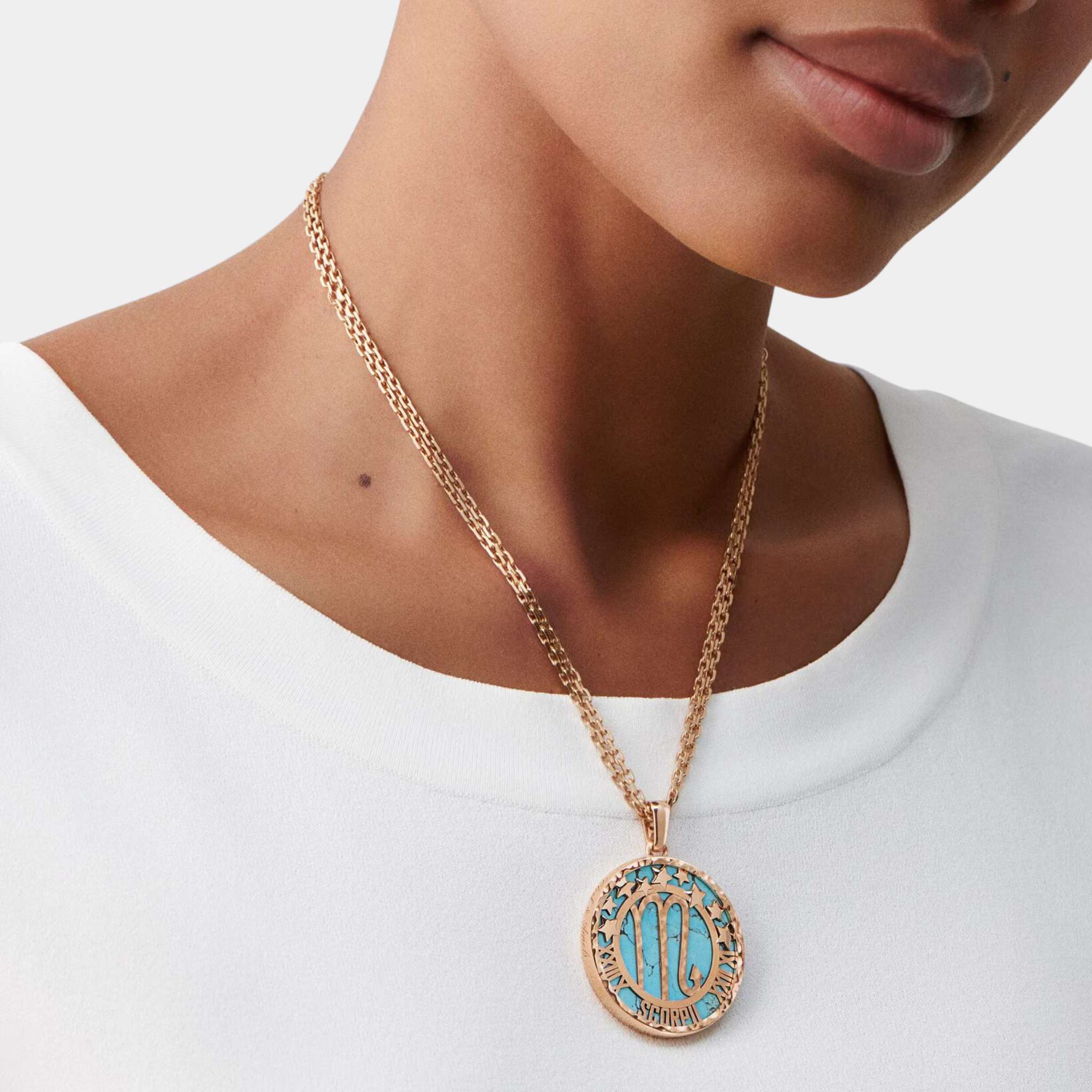 Zodiaque Long Necklace Scorpii Rose Gold Turquoise, Model