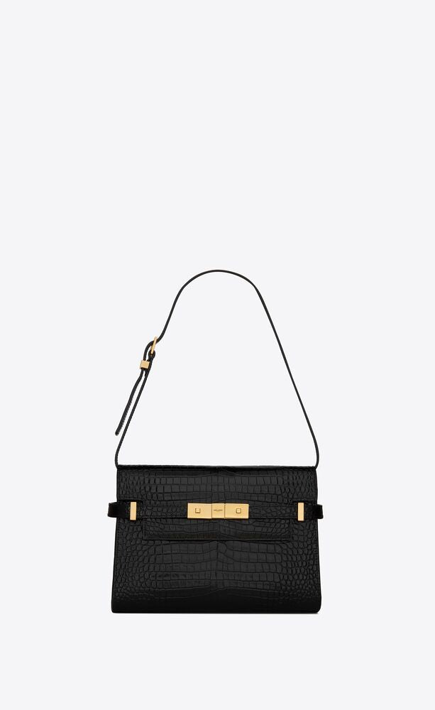 Manhattan Small Shoulder Bag In Shiny Crocodile Embossed Leather